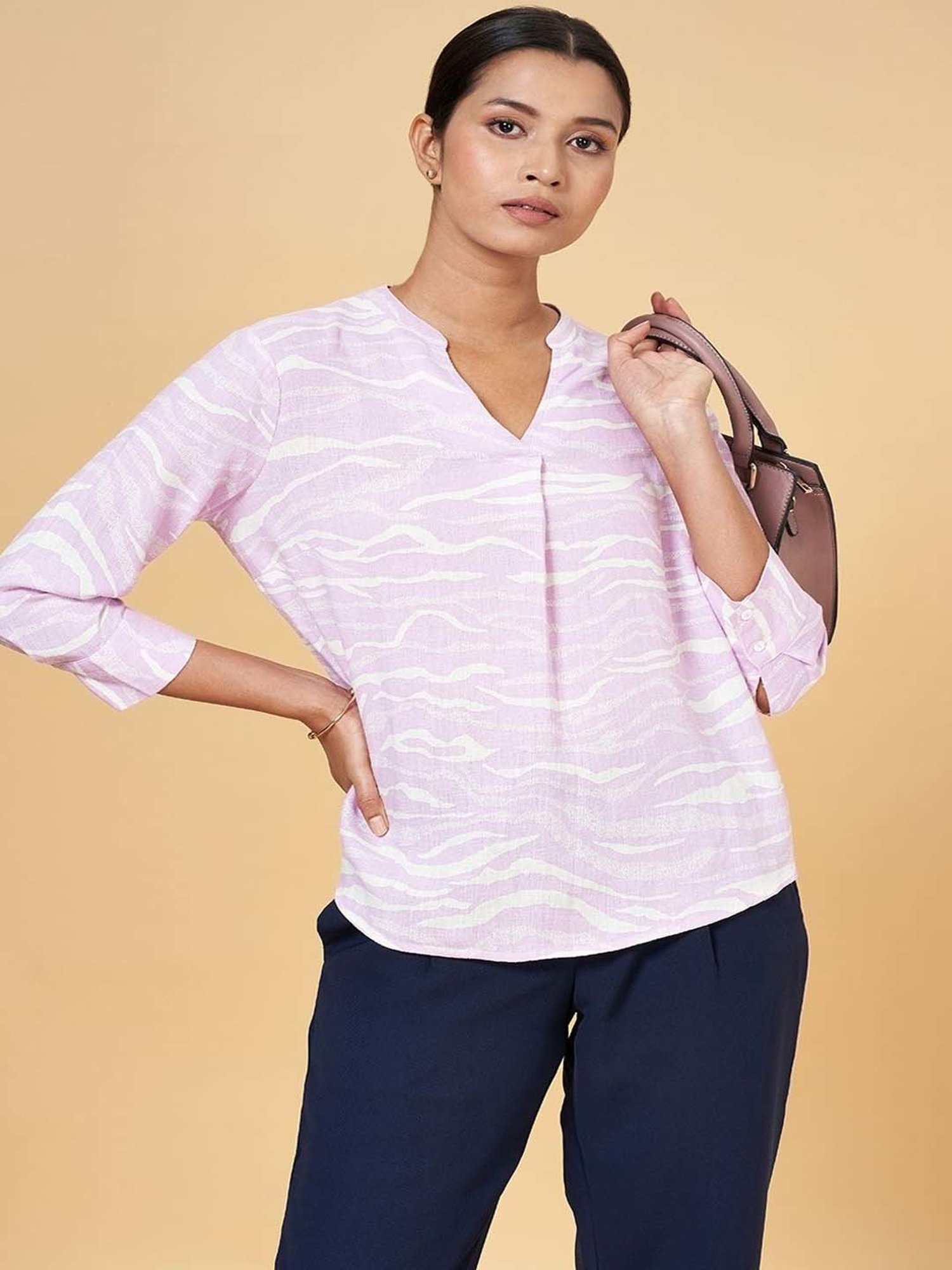 Annabelle by Pantaloons Lilac Linen Printed Top
