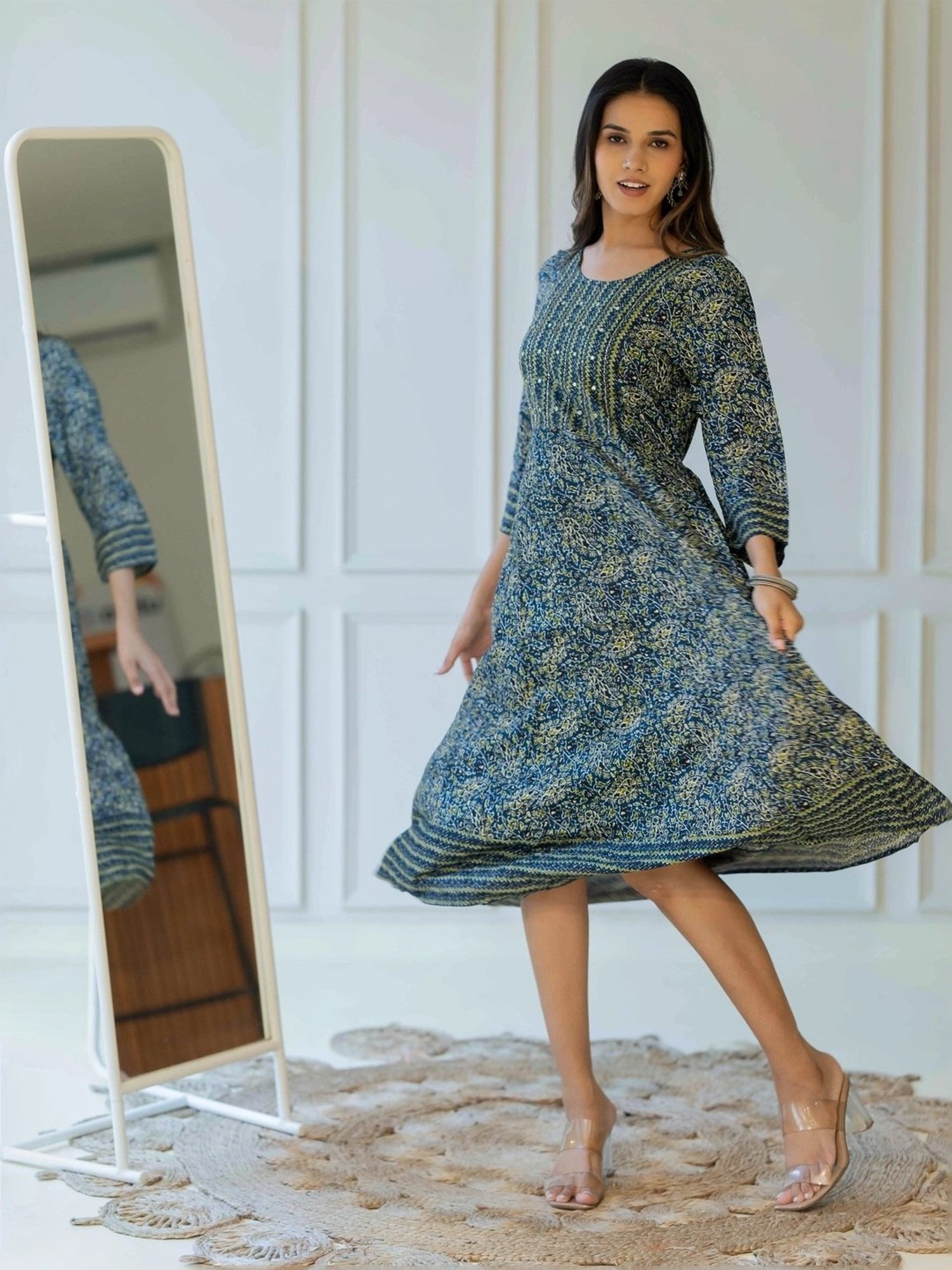 MIRCHI FASHION Blue Cotton Printed A-Line Dress