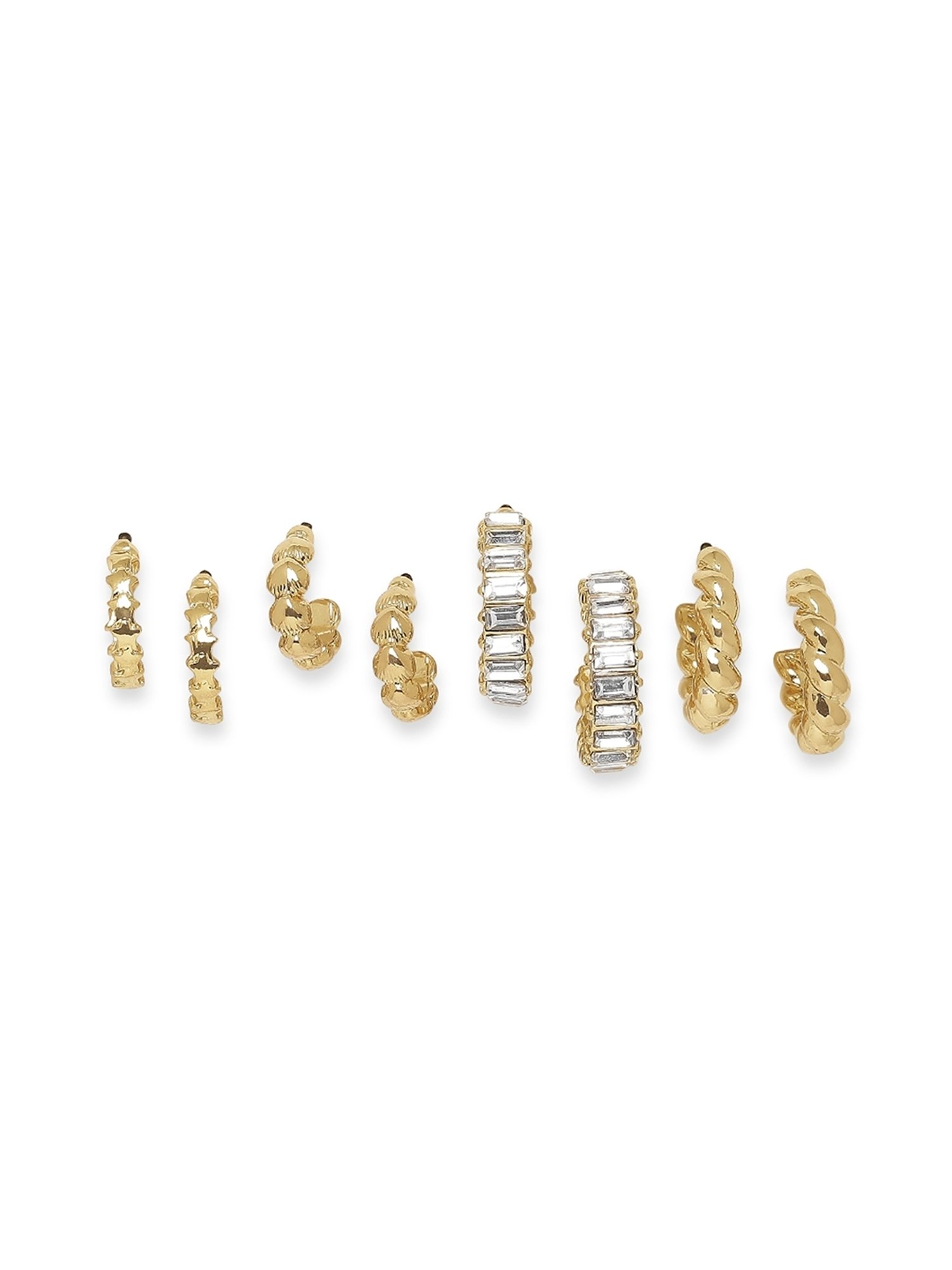 Lilly & Sparkle Gold-Toned Textured and Geometric Stone Studded Hoop Earrings - Set of 4