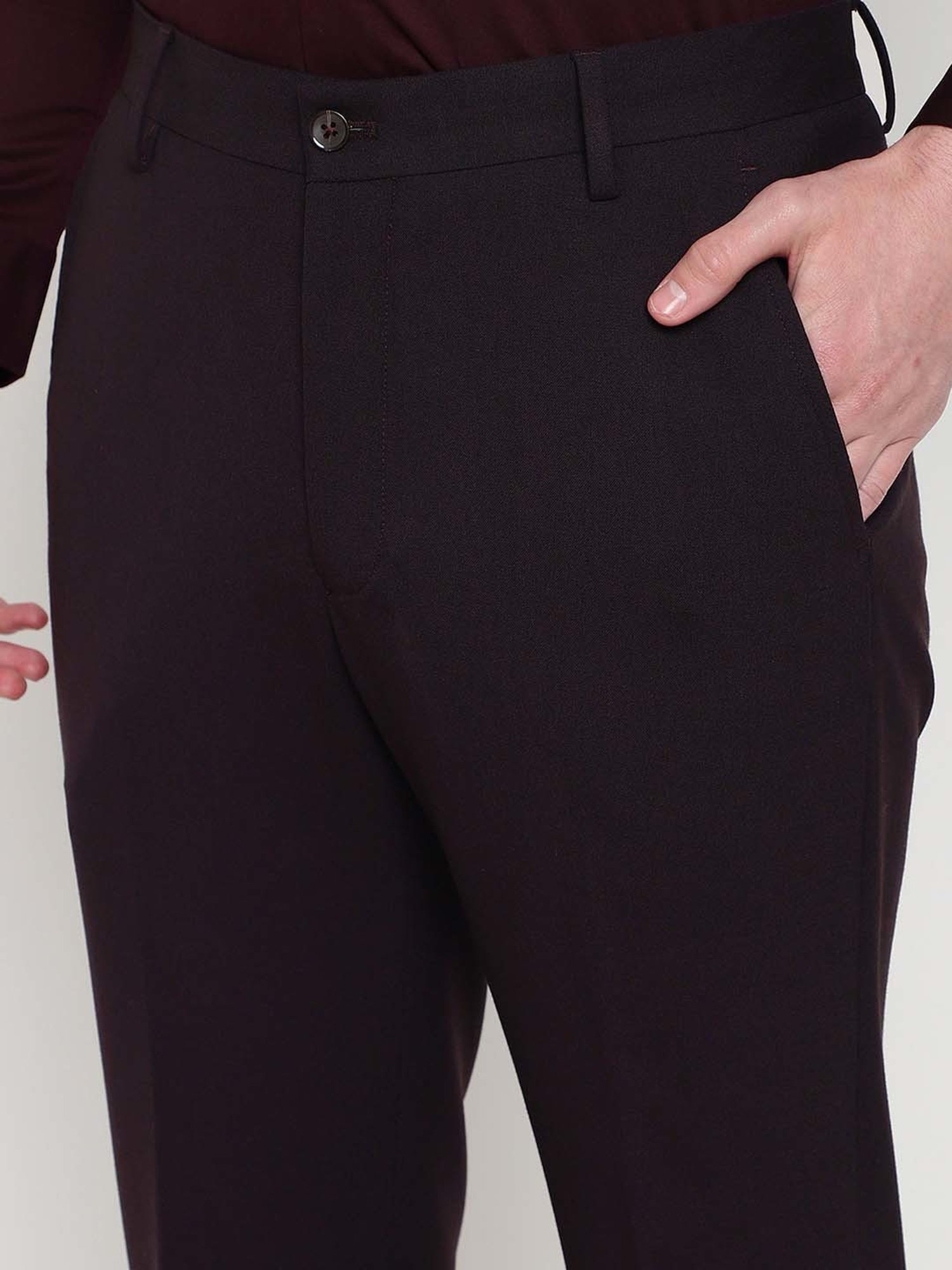 SUBTRACT Dark Wine Slim Fit Flat Front Trousers