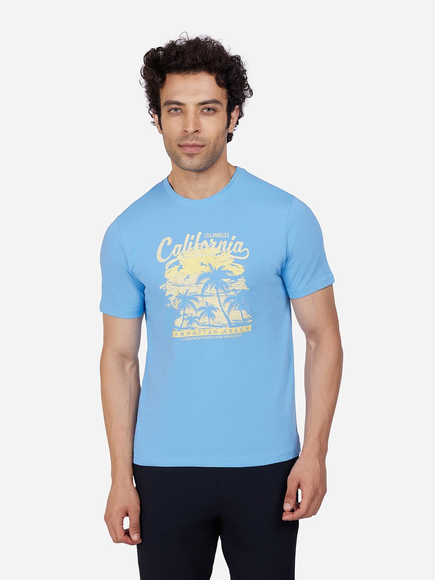 Skechers Light Blue Regular Fit Printed Crew T-Shirt