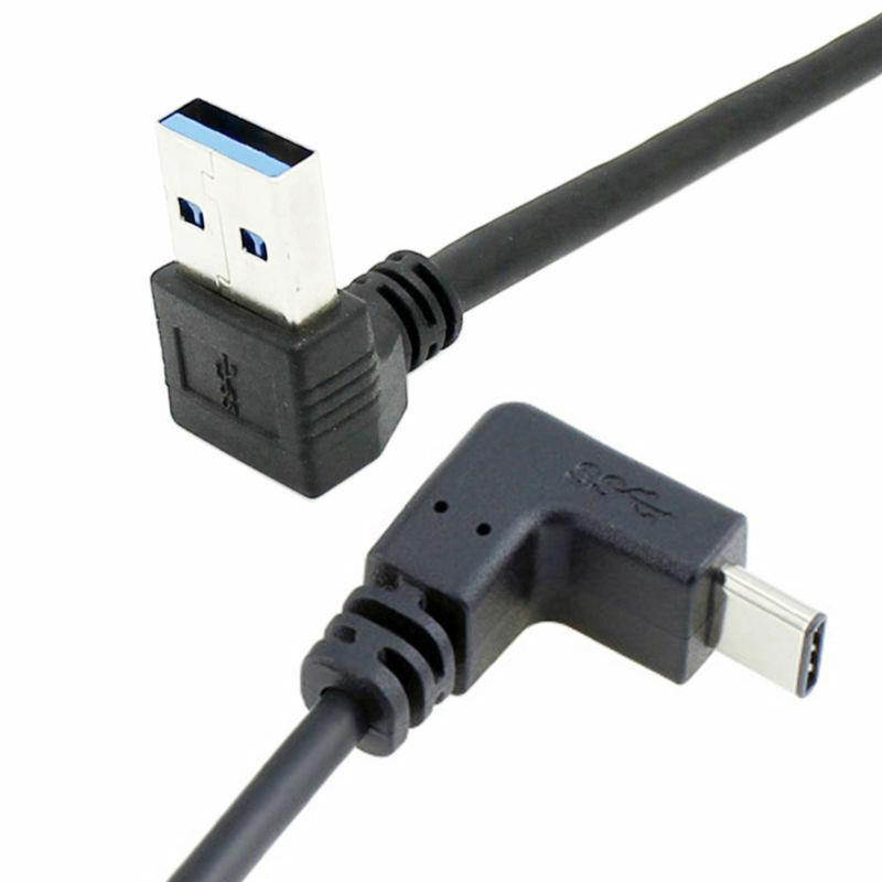 Up Angled 90 Degree USB 3.0 Male to Reversible Up & Down Angled USB 3.1 Type C USB-C Male Data Cable for Laptop Tablet Phone Macbook Black 100cm