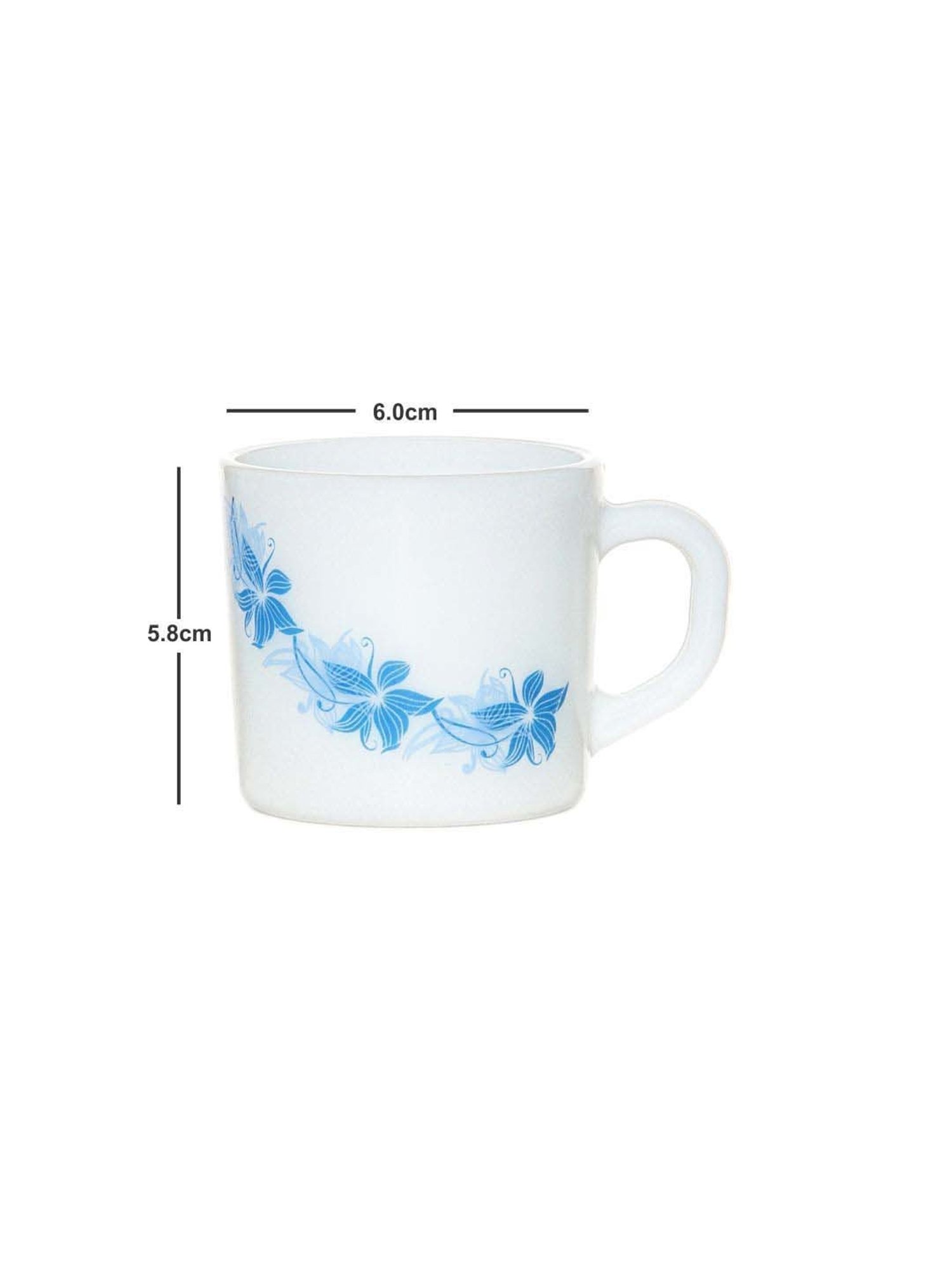 Cello White & Blue Glass Coffee Mug (0.1 L) - Set of 6
