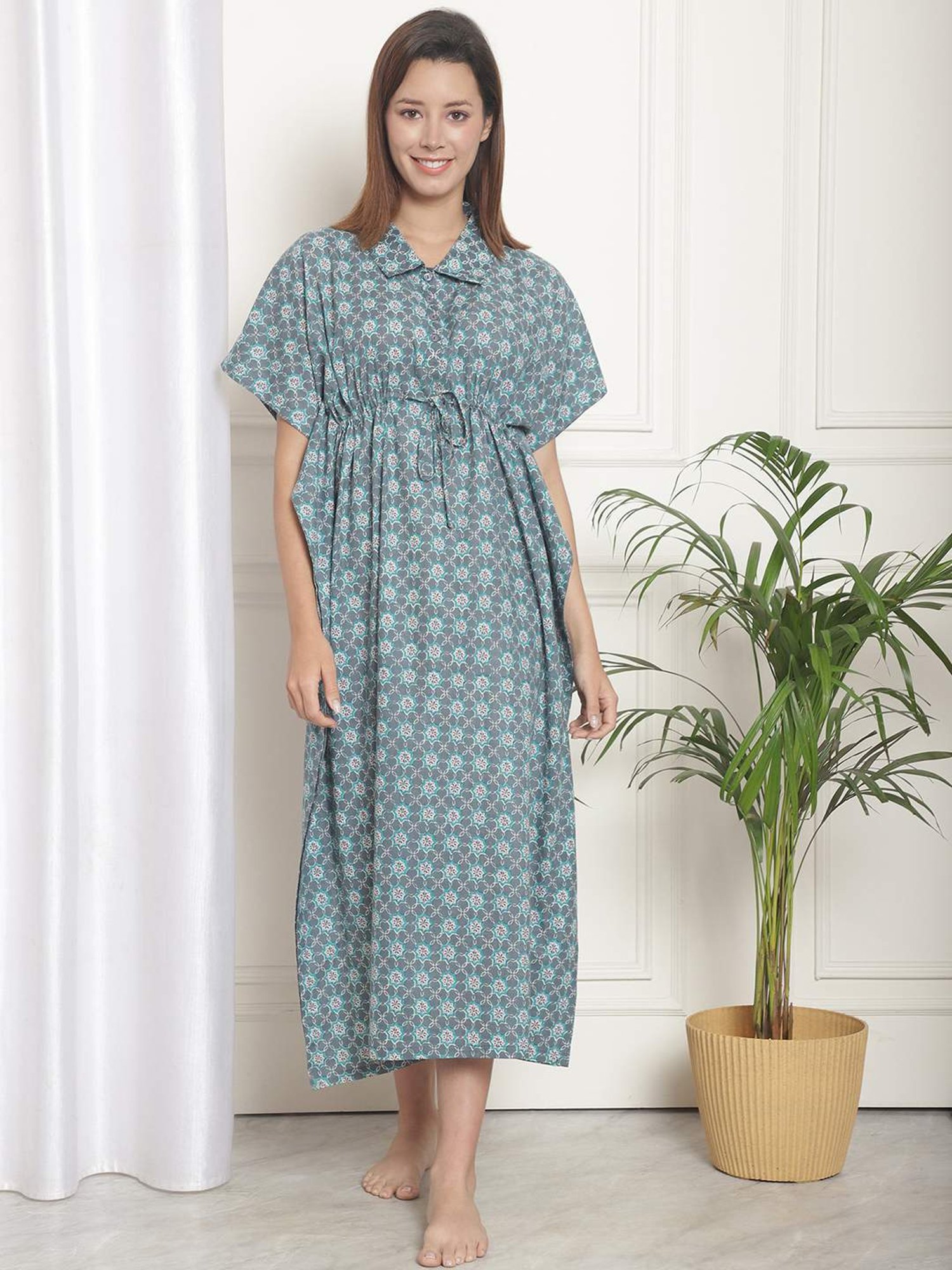 Kanvin Blue Cotton Printed Nighty