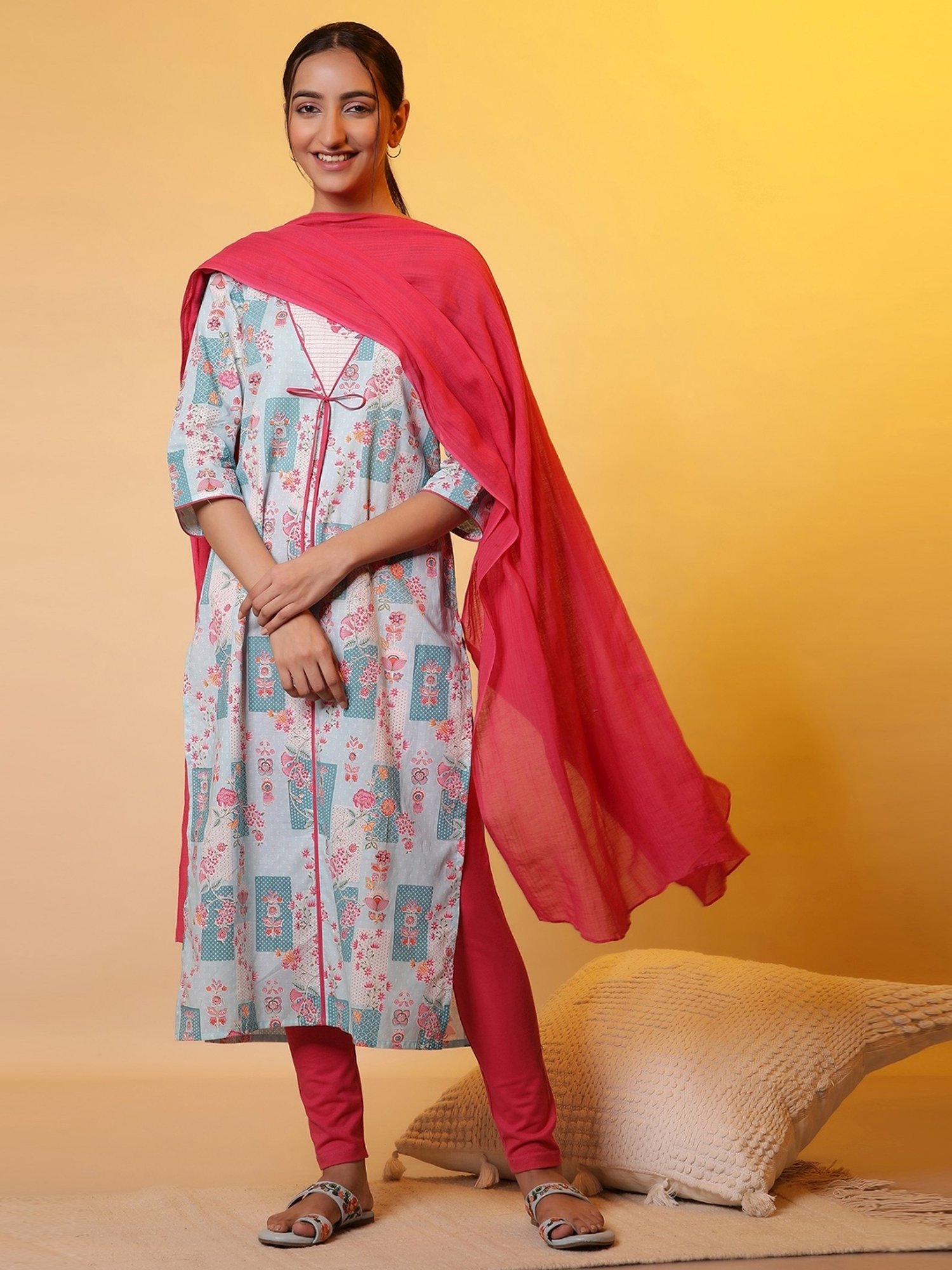 Aurelia Pink Cotton Woven Pattern Dupatta