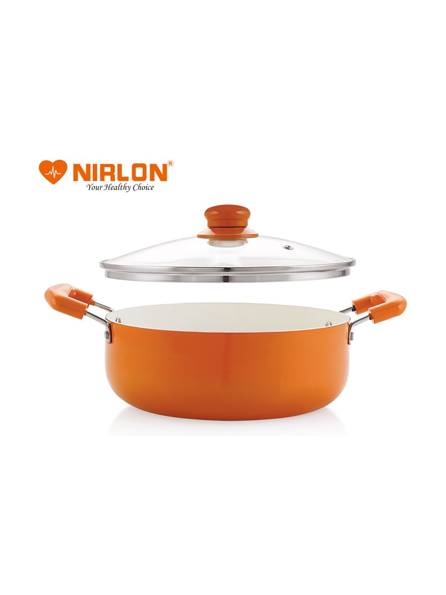 Nirlon Orange Non Stick Induction Casserole with Glass Lid - 4.2 L