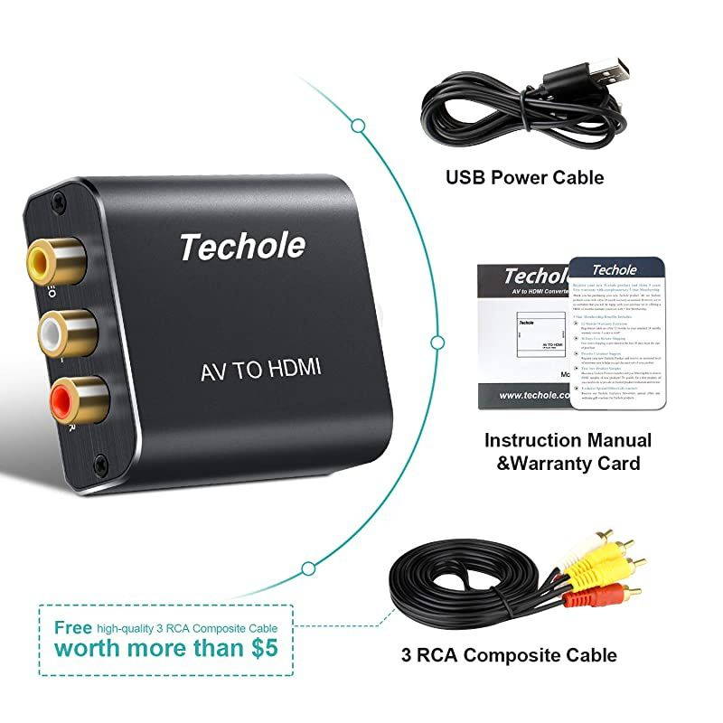 RCA to HDMI Audio Converter-  Aluminum 1080P RCA Composite CVBS AV to HDMI Adapter Supporting PAL/NTSC.Included 3RCA Composite Cable, CVBS Converter for PS2 Wii Xbox SNES N64 VHS VCR DVD PC