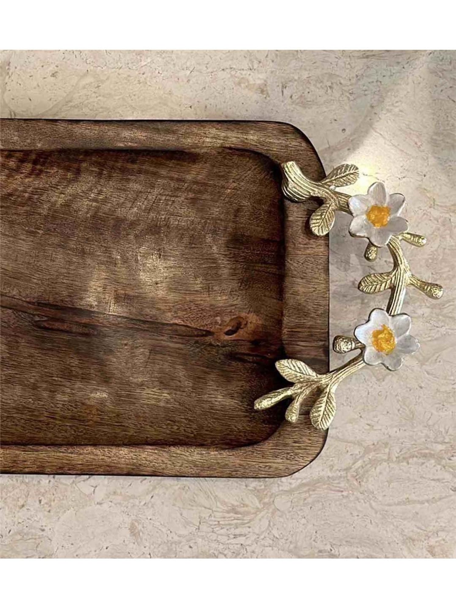 Mason Home Brown Daisy Rectangle Wooden Tray - Large