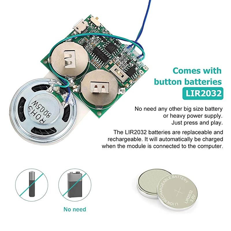 Recordable Sound Module Push Button Activated 8M Capacity Micro USB Button Cell Powered for DIY Audio Cards Music Greeting Card Creative Gifts