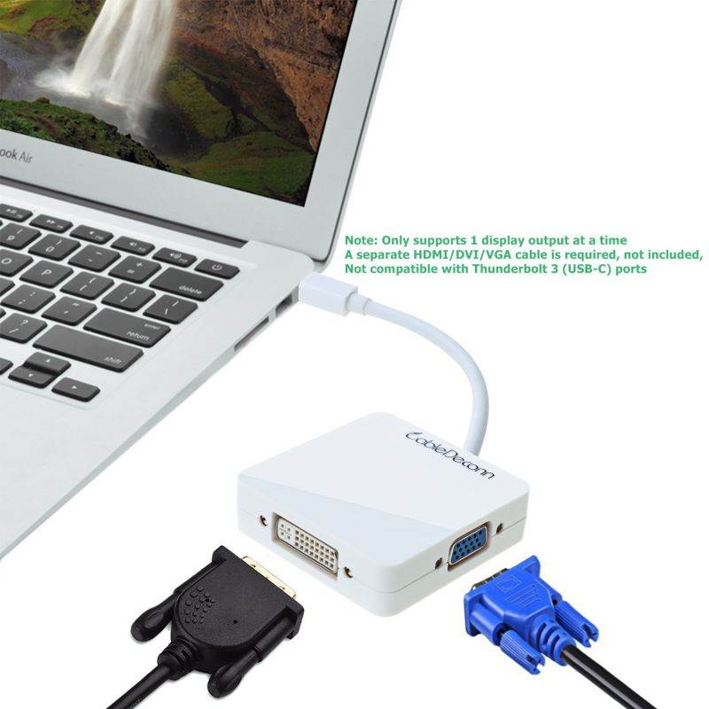 CableDeconn Mini Display Port DP (Thunderbolt Port Compatible) to DVI VGA HDMI TV AV HDTV Adapter cable 3 in1 for Mac Book