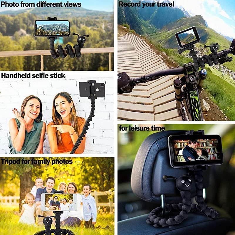 Phone Tripod, Suction Cup Monopod Tripod Stand with Bluetooth Remote, Portable Mini Tripod Compatible with iPhone/Android Samsung, Sport Camera, Phone Stand Holder -Black