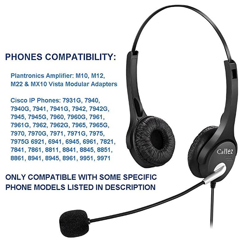 C402C1 Corded Telephone Headset Binaural, Call Center RJ11 Headphones with Noise Canceling Mic, Compatible for Plantronics M10 M12 M22 MX10 Amplifiers or Cisco 7940 7942 7971 Office IP Phones