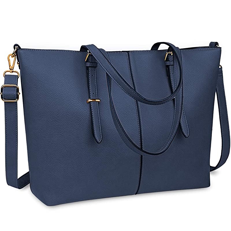 Tote Bag for Women 156 Inch Waterproof Lightweight Leather Computer Bag Women Business Office Work Bag Briefcase Large Travel Handbag Shoulder Bag Navy Blue