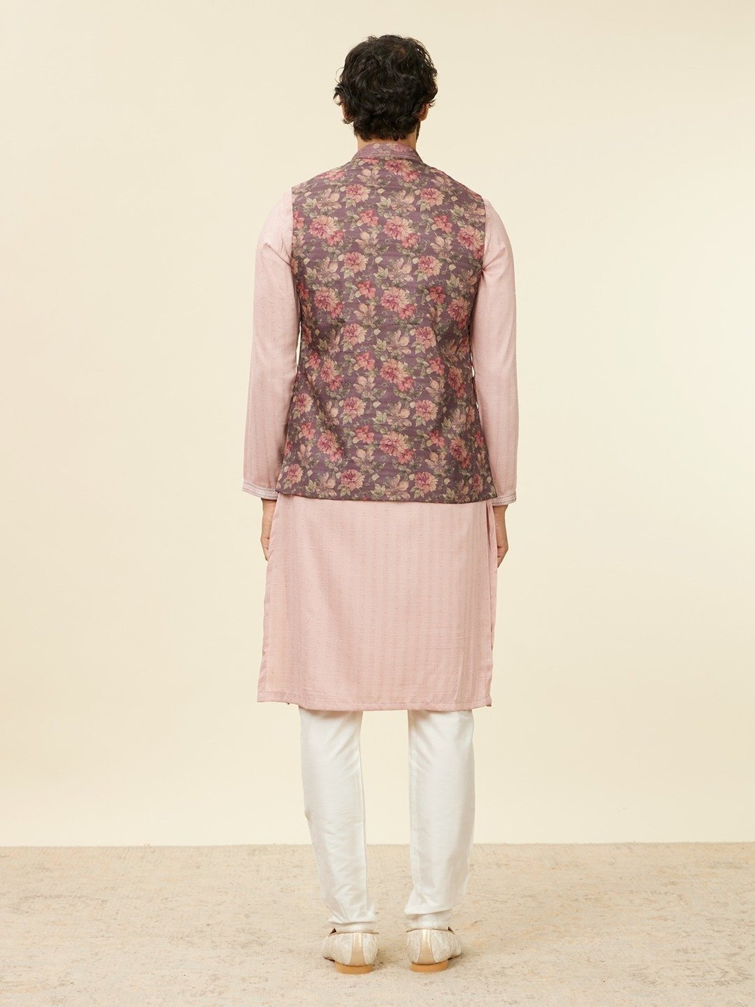 Manyavar Wine Regular Fit Printed Nehru Jacket