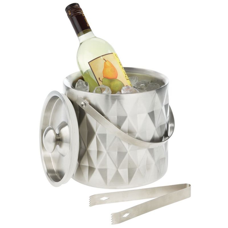 mDesign Ice Bucket with Lid, Tongs, Handle - Insulated Stainless Steel - Brushed