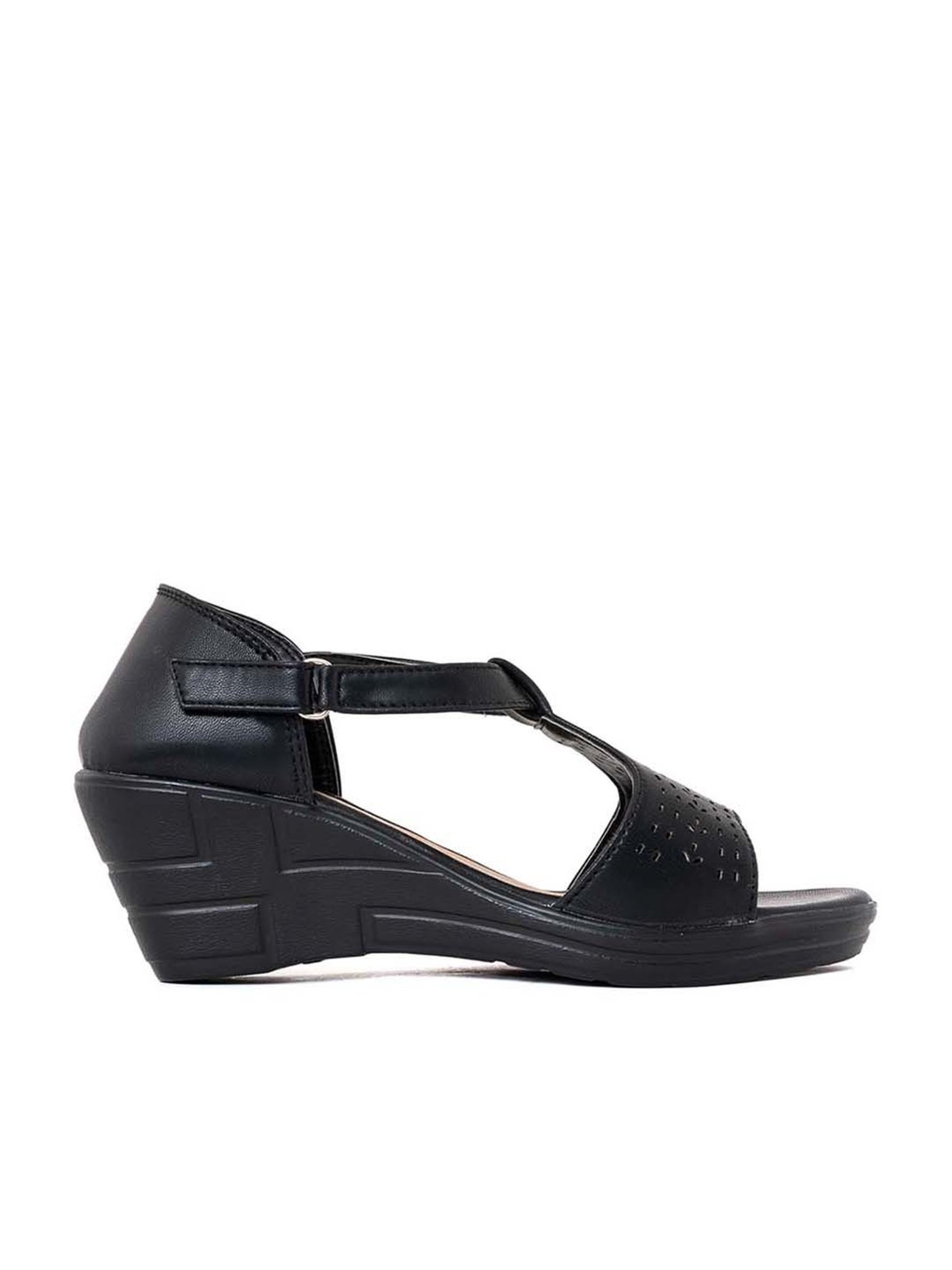 Khadim Women's Black Ankle Strap Wedges