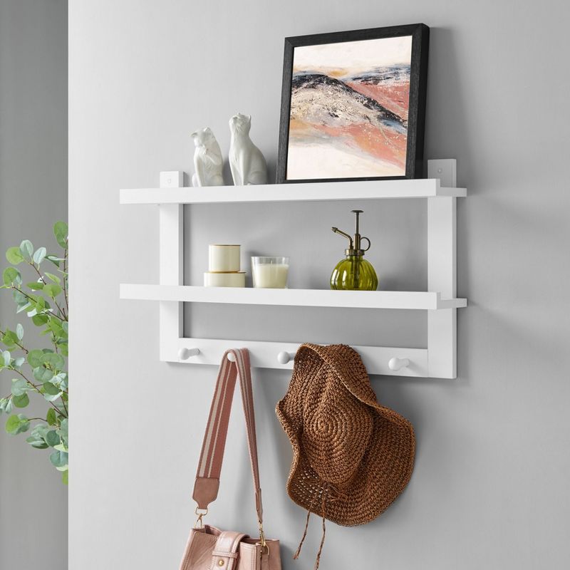 29" x 16" 2 Tier Coat Rack and Wall Shelf White - Danya B.