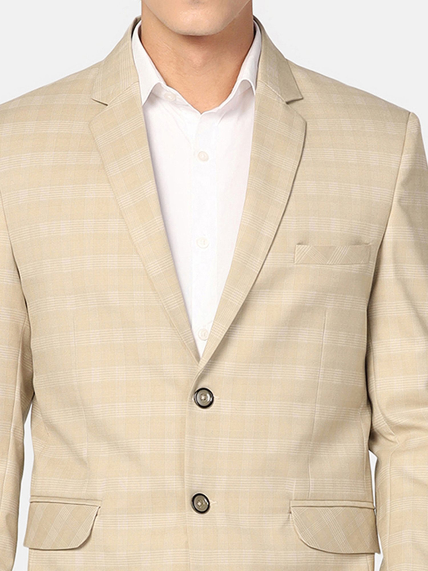 TAHVO Beige Slim Fit Check Blazer