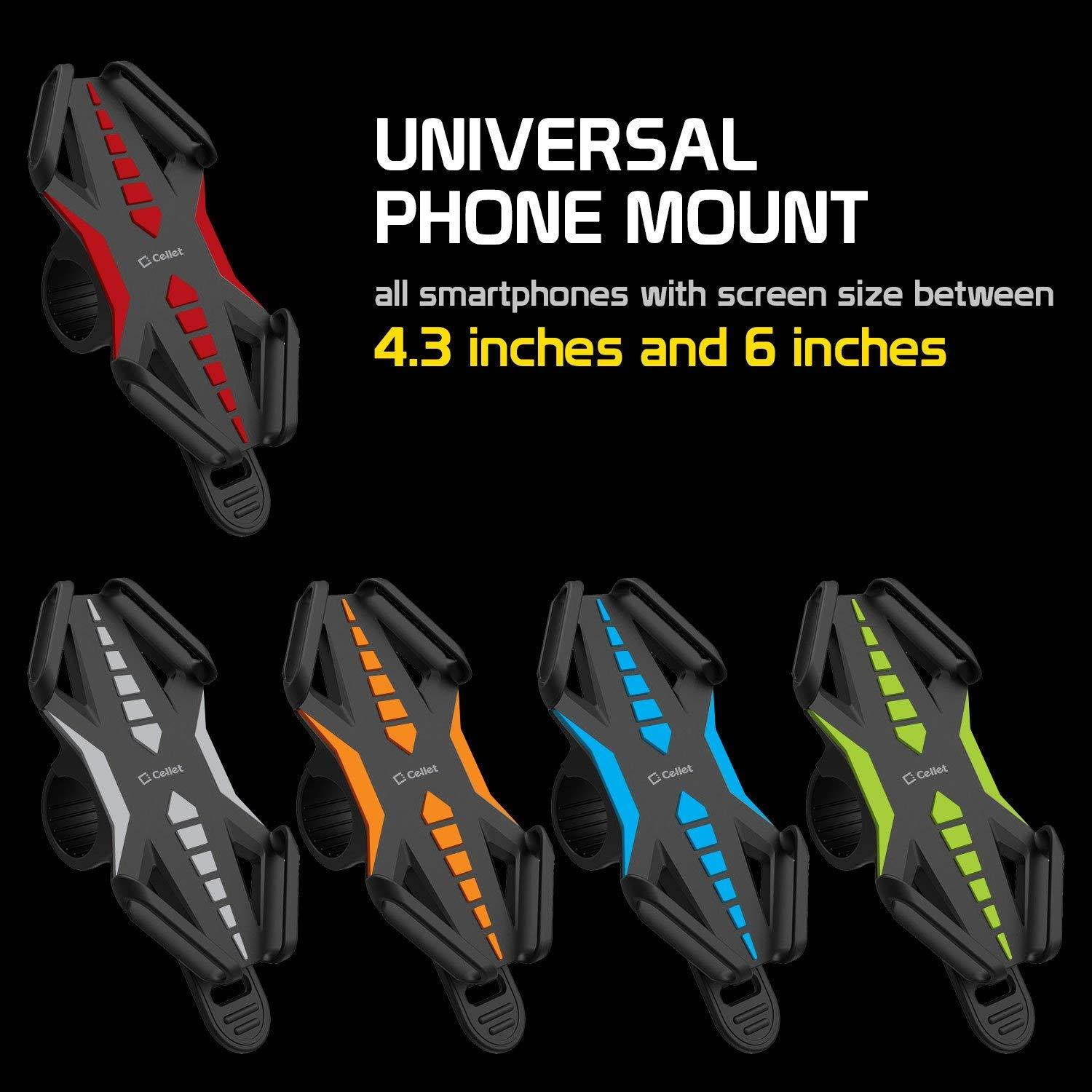 Cellet Bike Phone Mount, Bicycle Holder Mount Compatible for Apple iPhone Xs/Max/Xr/X/8/8 Plus Samsung Note 9/8/5 Galaxy S9/Plus/S8/Plus/S7 Motorola Z3 Play/Moto G6/X4/Z2 Force/Z2 Play/Z Droid Red