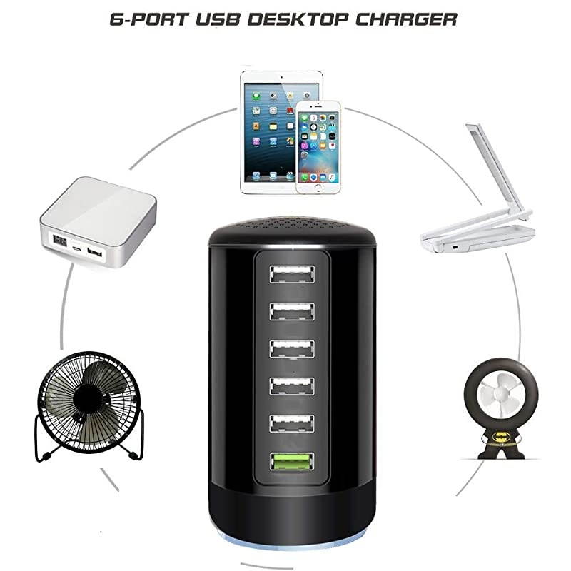 Charge 30 USB Wall Charger 6 Ports Desktop QC 30 USB Hub Charging Station Multi USB Charger Fast Charging Compatible with PhonesTablets Smartphones and MoreAll Black