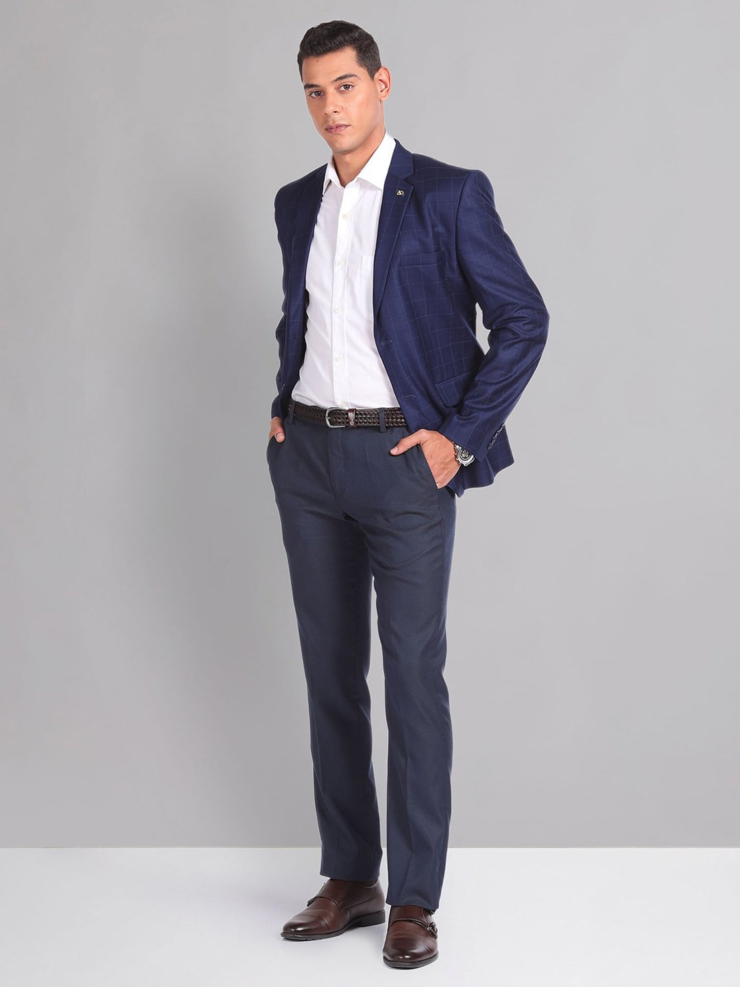 AD by Arvind Blue Slim Fit Check Blazer