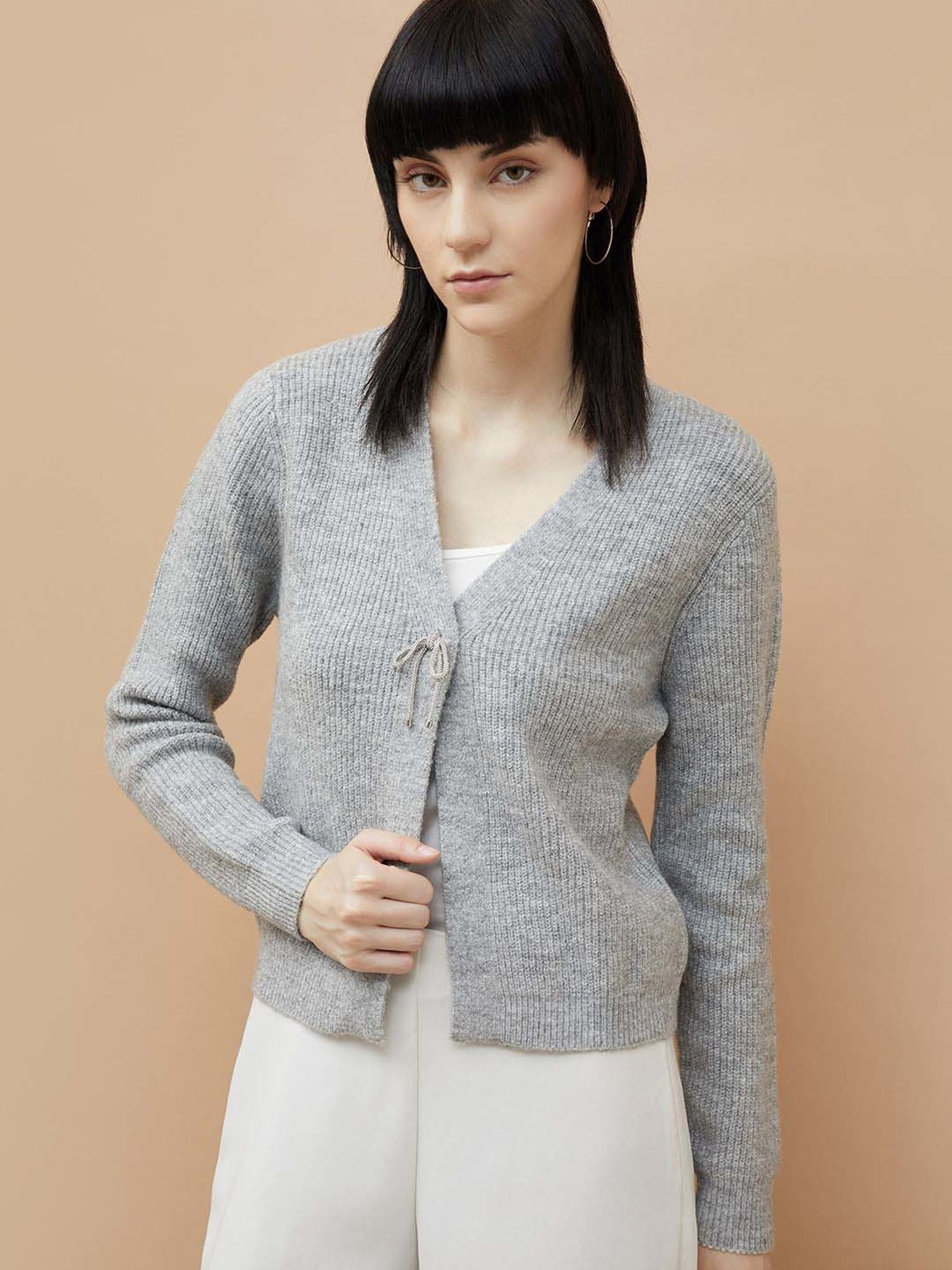 Code by Lifestyle Grey Self Pattern Cardigan
