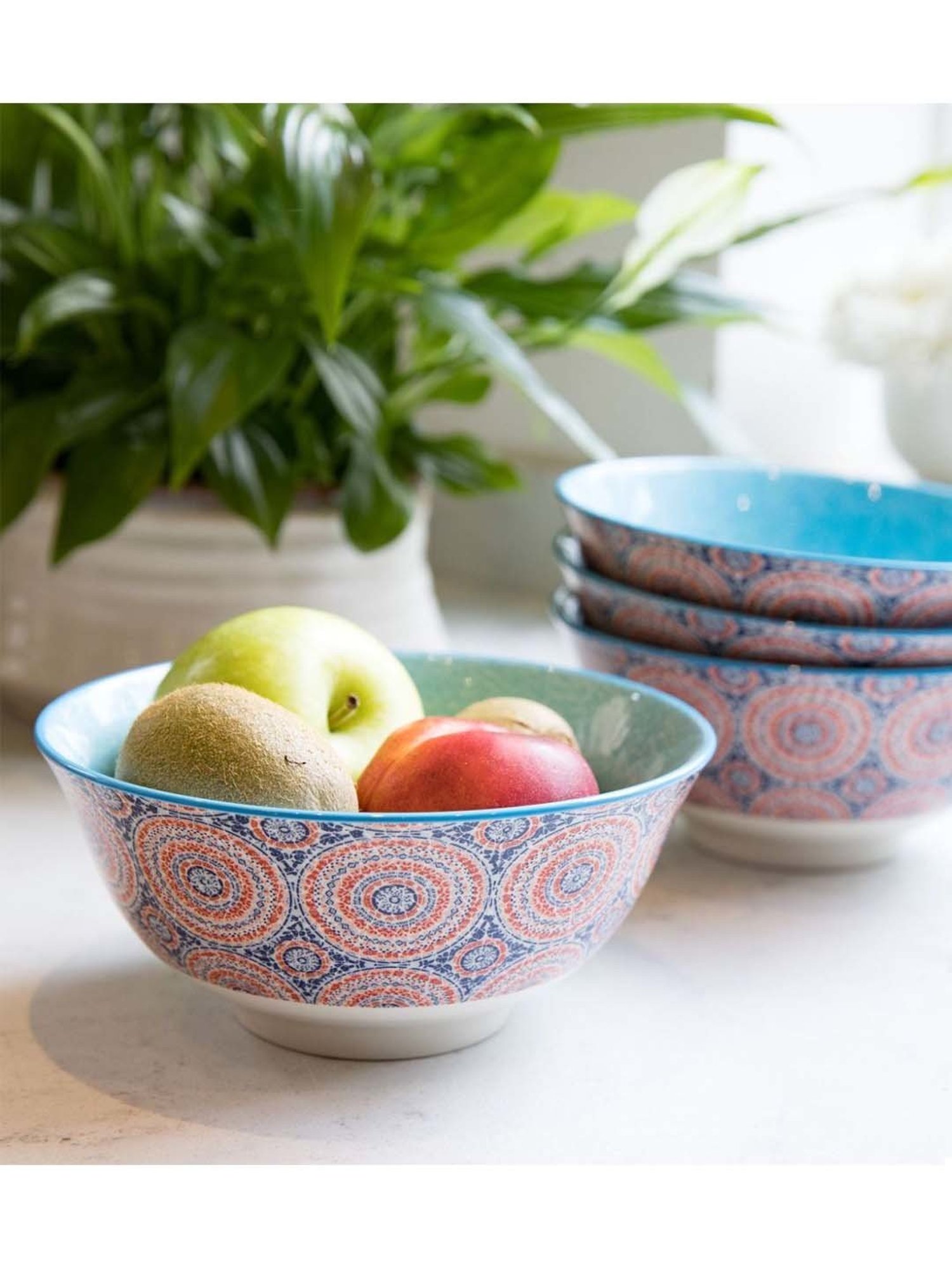 KitchenCraft Blue & Red Stoneware Fruit Bowl