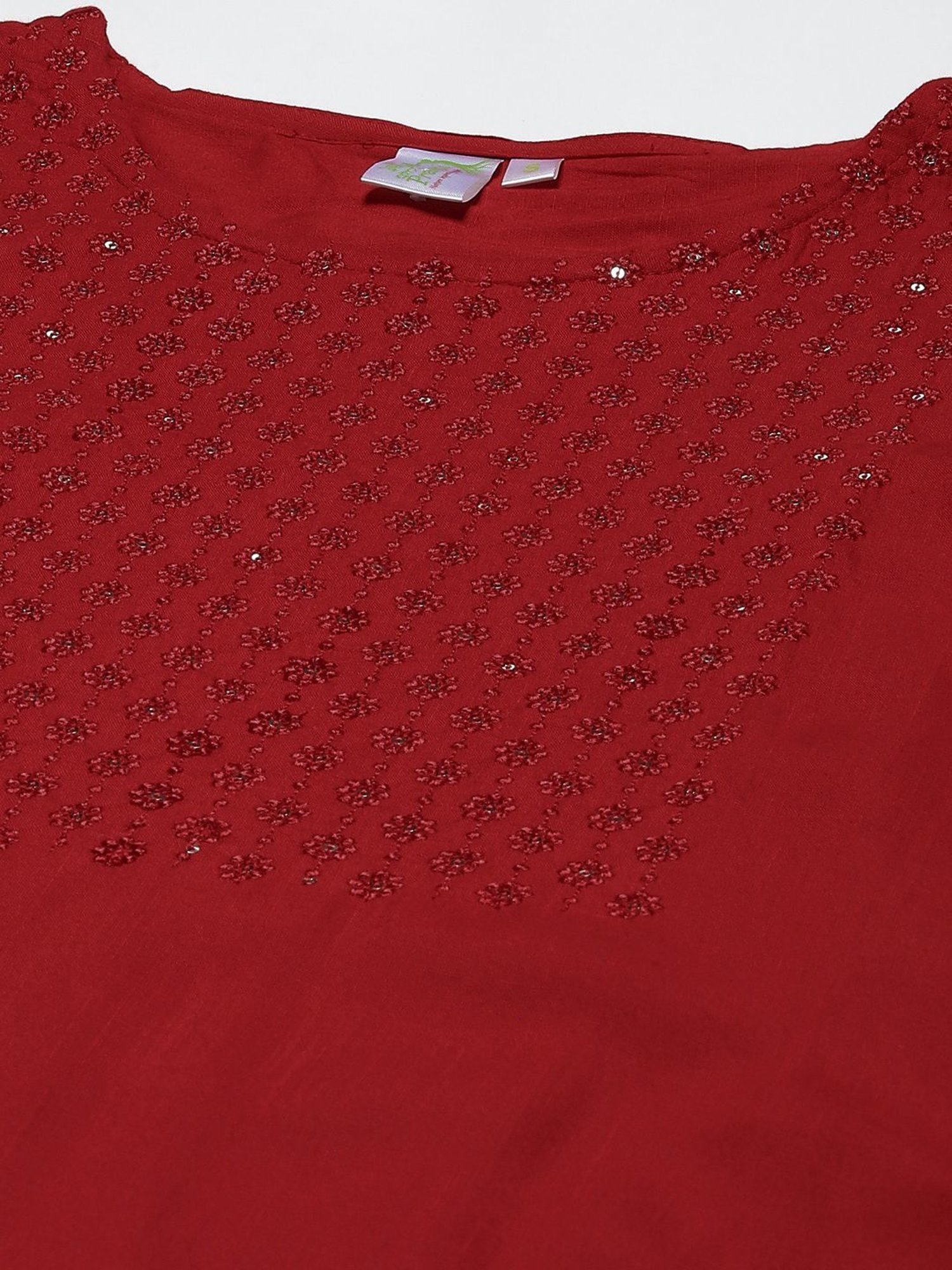 Prakrti Red Embroidered Straight Kurta