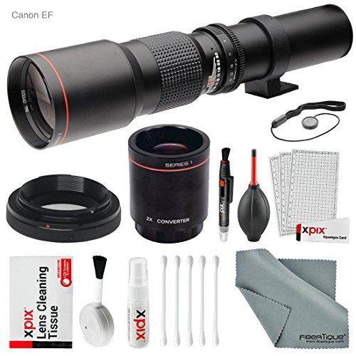 Super-powered 500mm/1000mm f/8.0 Manual Telephoto Lens (Black) with 2X Professional Multiplier for Canon EOS Digital SLR cameras and Deluxe Accessory Bundle with Xpix Cleaning Kit
