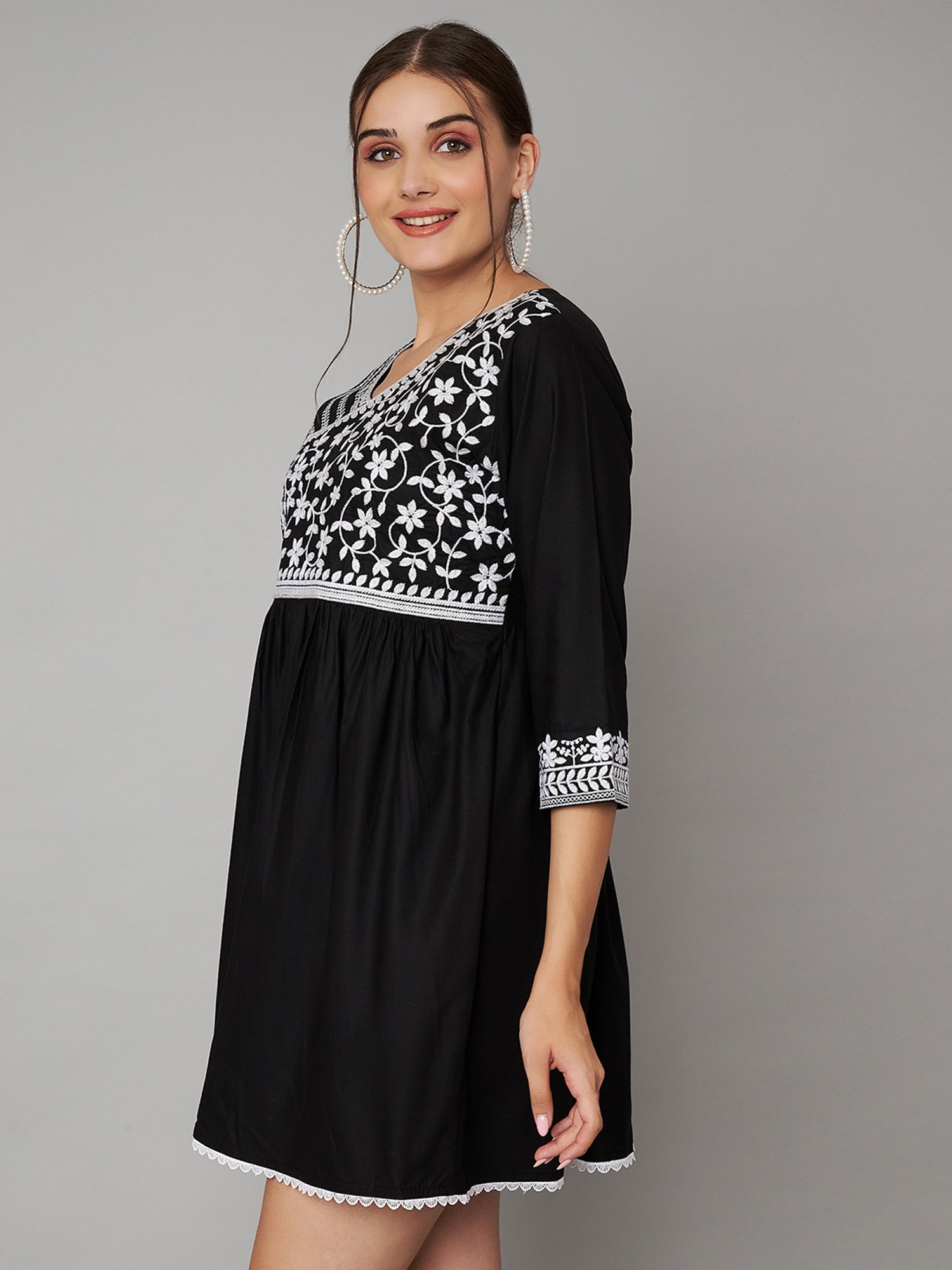 KOI SLEEPWEAR Black Embroidered Dress