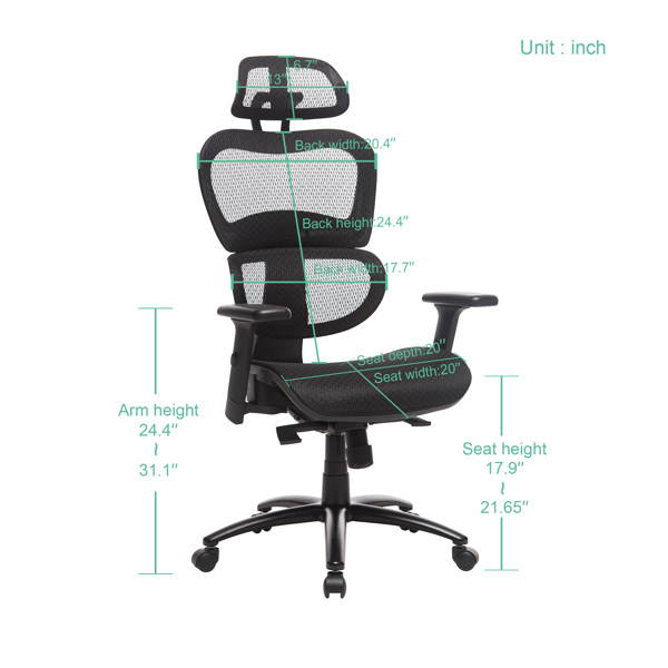 Ergonomic Office Chair Mesh Chair Computer Chair Desk Chair High Back Chair with Adjustable Headrest and Armrest