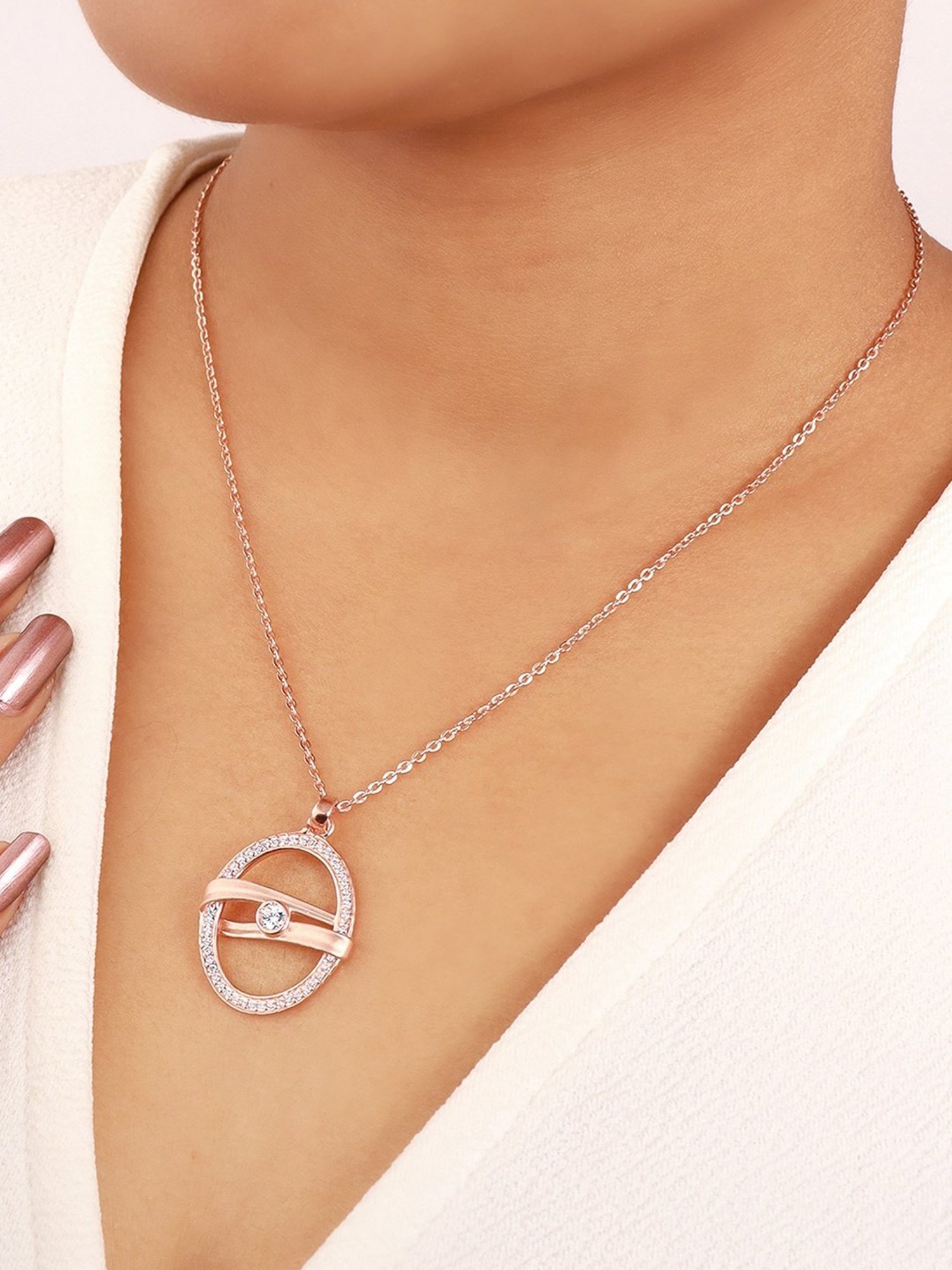 Silberry 92.5 Sterling Silver Rose Gold Boho Pendant with Chain