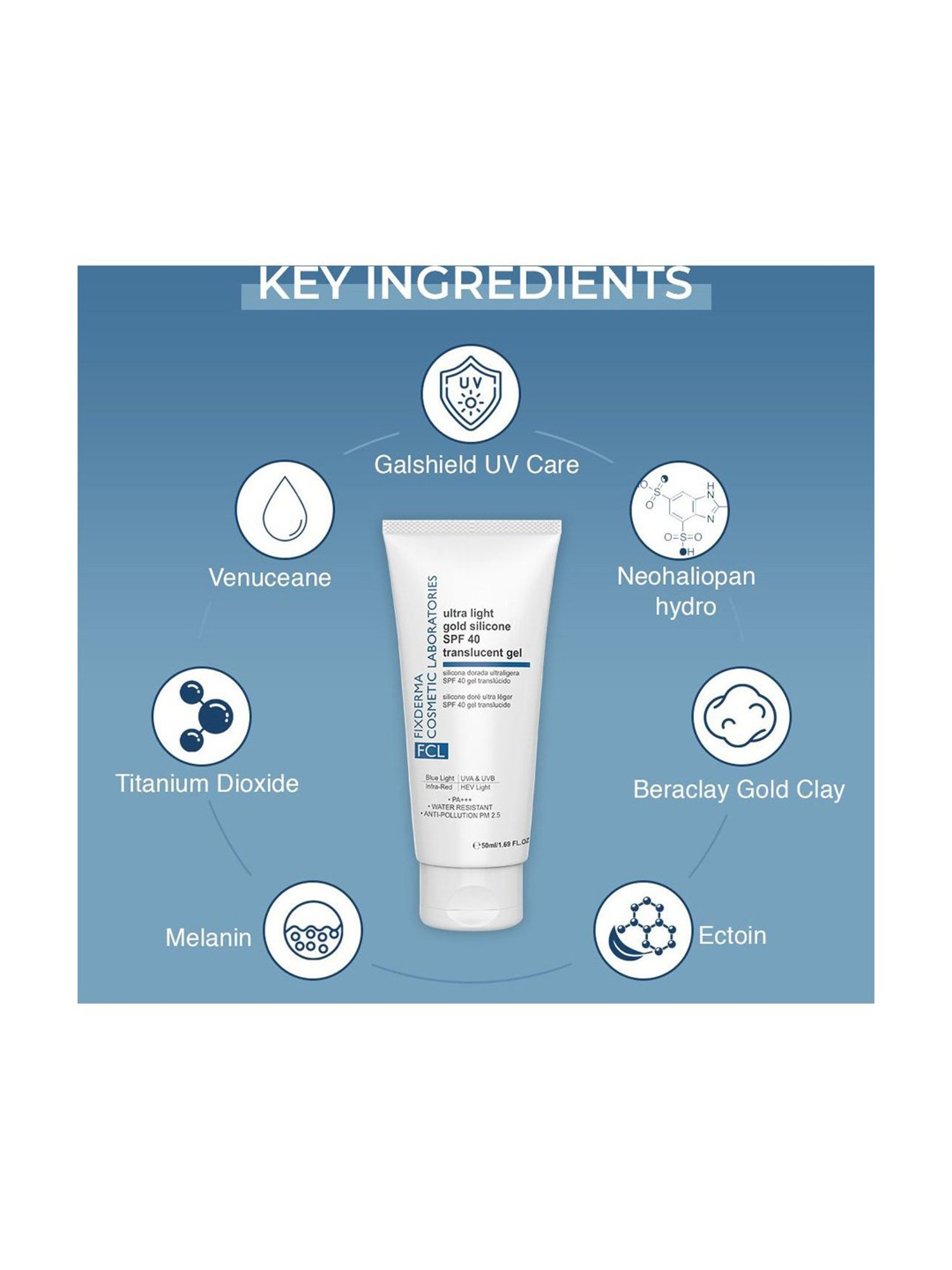 FCL Ultra Light Gold Silicone SPF 40 Translucent Gel - 50 ml