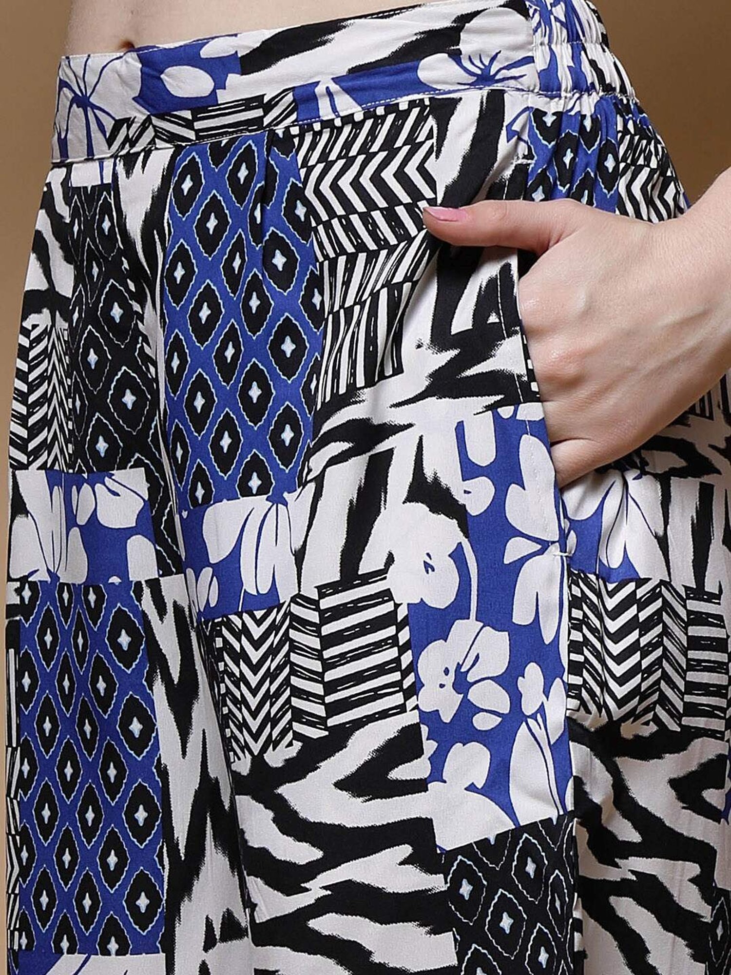 Melon by PlusS Blue Printed Shirt Pant Set With Waist Belt