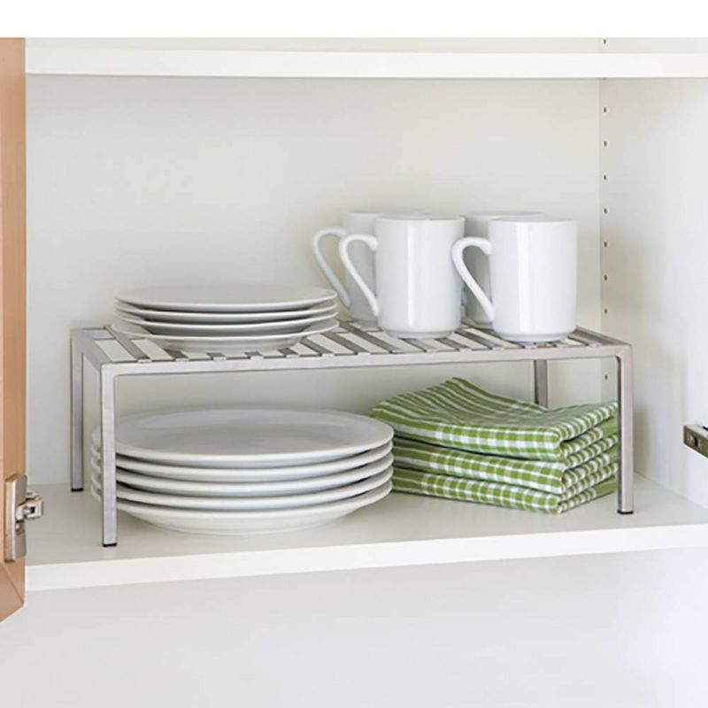 Seville Classics Iron Slat Expandable Kitchen Counter and Cabinet Shelf, Satin Pewter