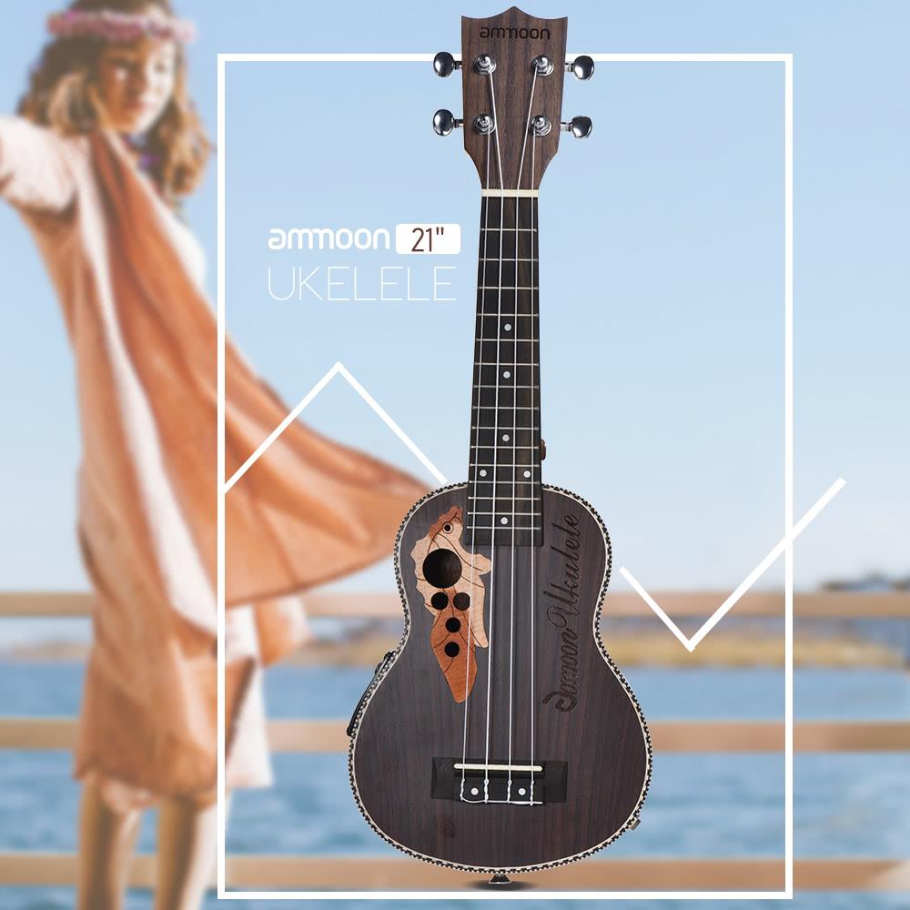 ammoon Spruce 21" Acoustic Ukulele 15 Fret 4 Strings Stringed Musical Instrument with Built-in EQ Pickup