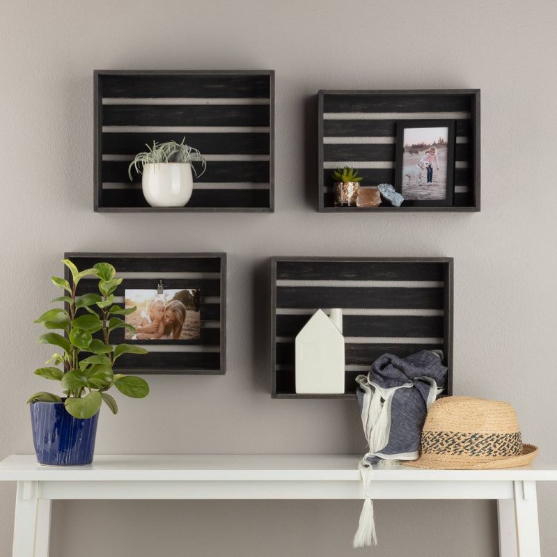 Set of 4 Rustic Wood Crate Wall Storage Black - Patton Wall Decor