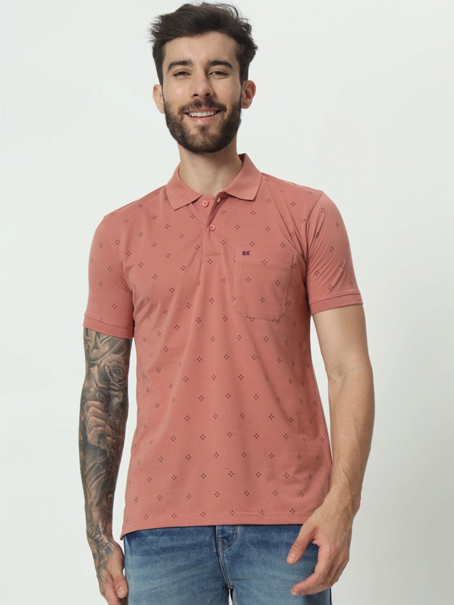 Tab91 Pink Regular Fit Printed Polo T-Shirts