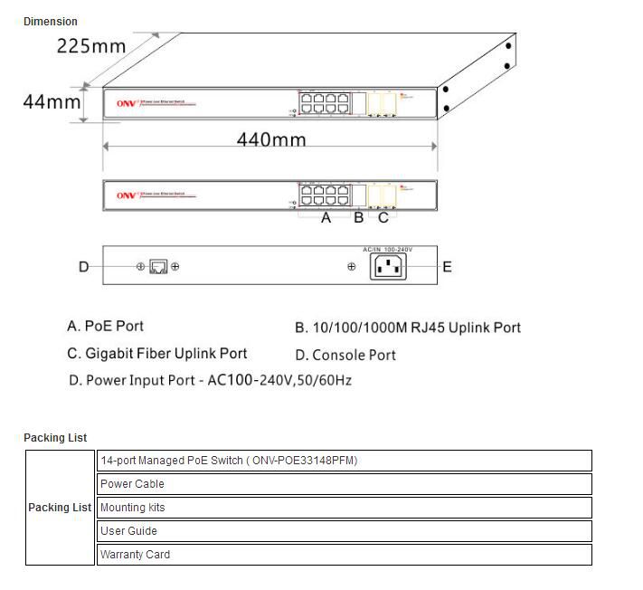 ONV-POE33148PFM 8*10/100/1000M PoE ports + 2*10/100/1000M RJ45 ports + 4*Gigabit SFP ports POE Switch