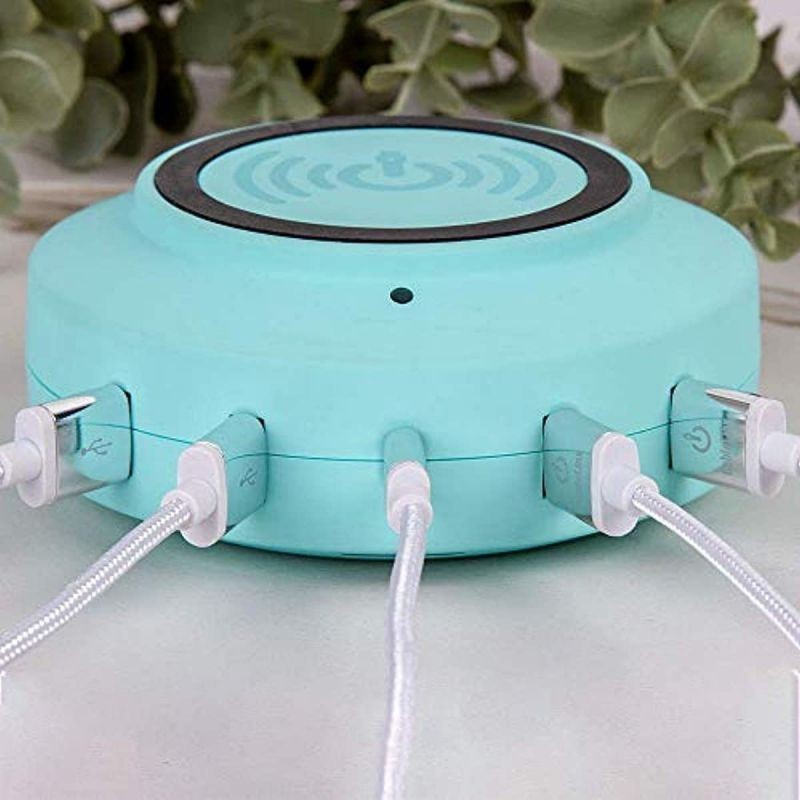 ChargeHub X5+ Elite 3005, 5W Qi Wireless Charger & 54W 5-Port USB Charging Station with Type-C for Quick Charging Compatible with iPhone Xs Max/XR/XS/X/8 & Galaxy S10/S9/S9+/S8/S8+/Note 8 (Turquoise)