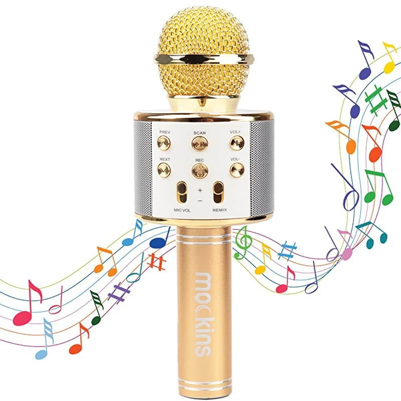 Wireless Bluetooth Karaoke Microphone with Built in Bluetooth Speaker Speaker Allinone Karaoke Machine | Compatible with Android iOS iPhone Gold Color