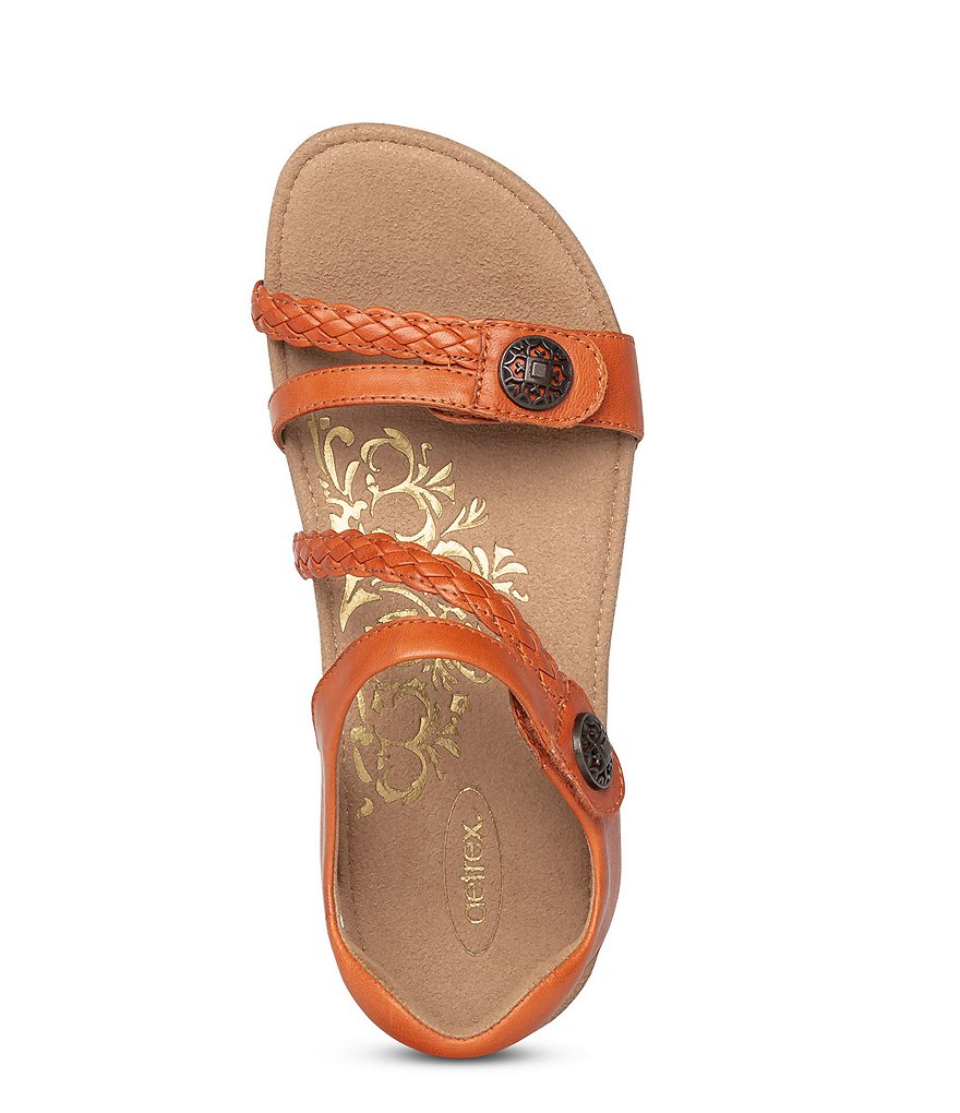 Aetrex Jillian Braided Leather Cork Wedge Sandals