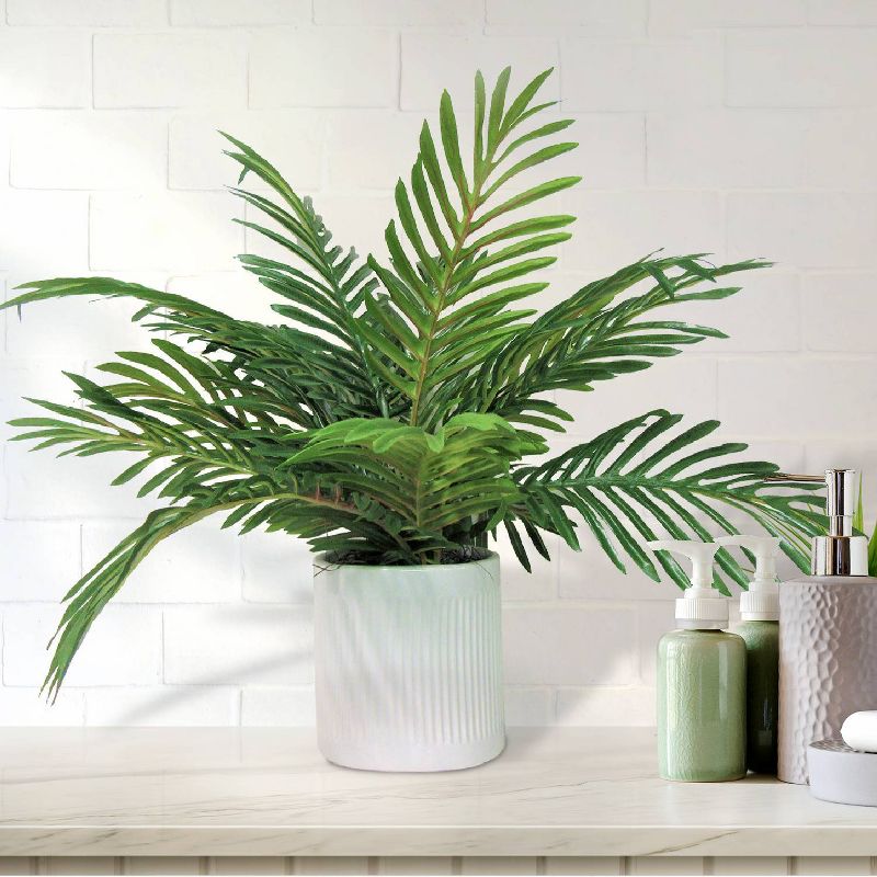 19" x 18" Artificial Phoenix Palm Plant in Ceramic Pot White - LCG Florals