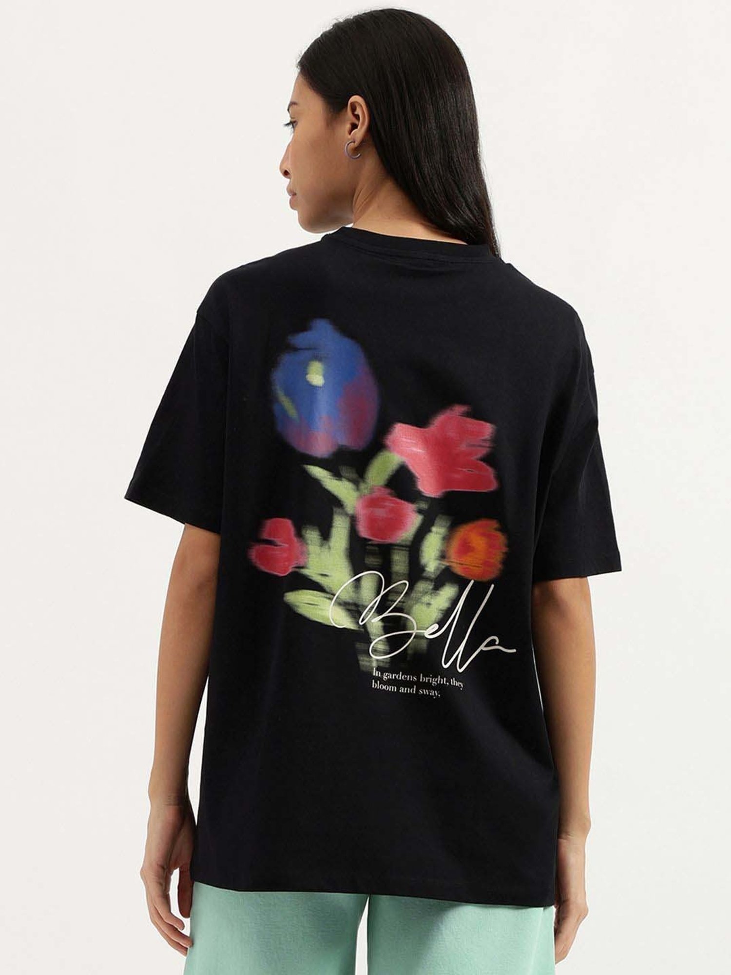 United Colors of Benetton Black Cotton Printed T-Shirt