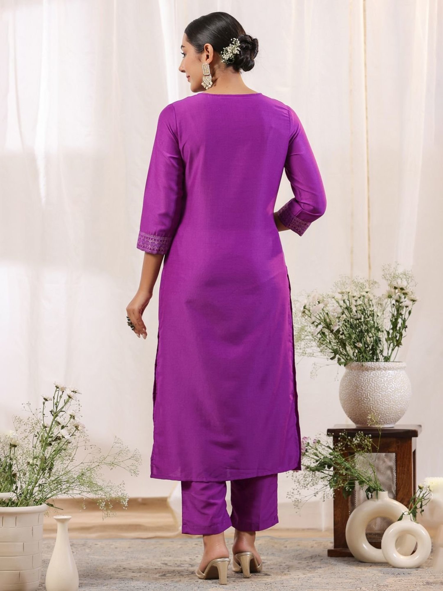 URBAN MYSTIC Black Rayon Embroidered Kurta & Sharara Set