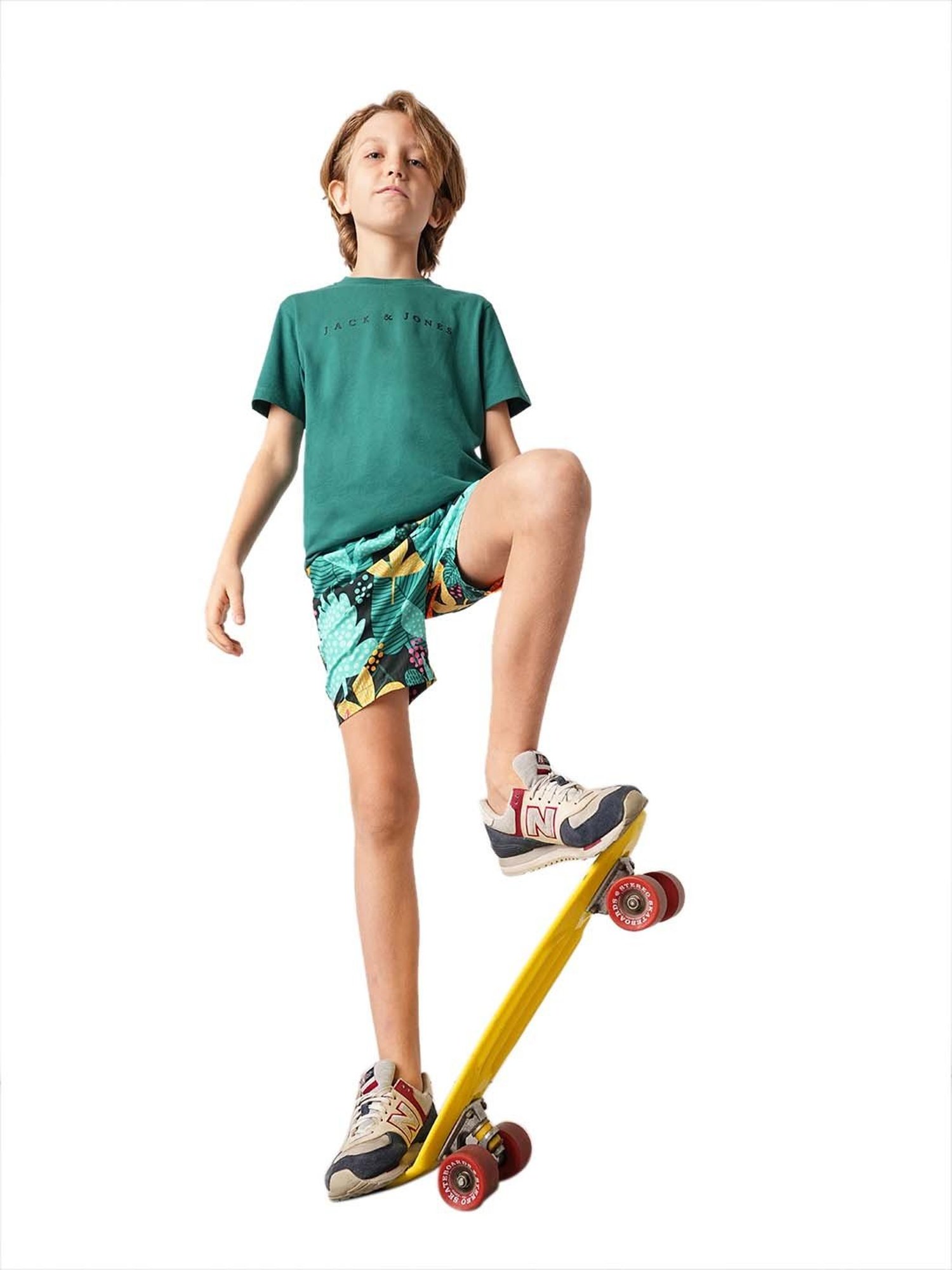 Jack & Jones Junior Teal Blue Cotton Printed T-Shirt