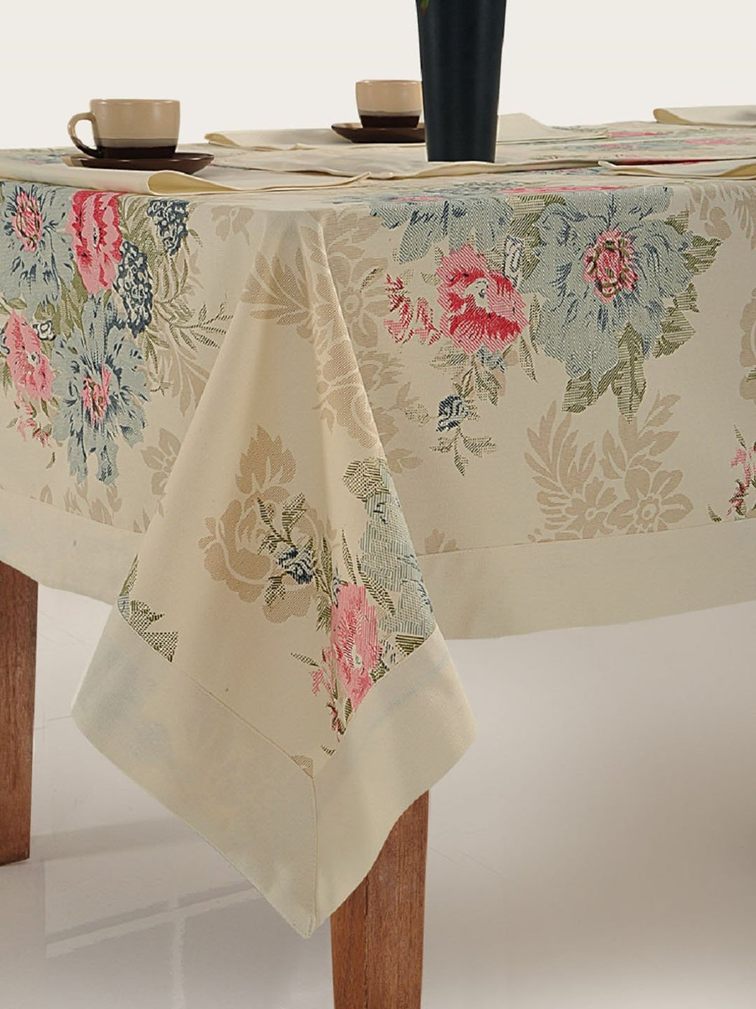 Swayam Beige & Brown 6 Seater Cotton 200 TC Table Cloth - Set of 1