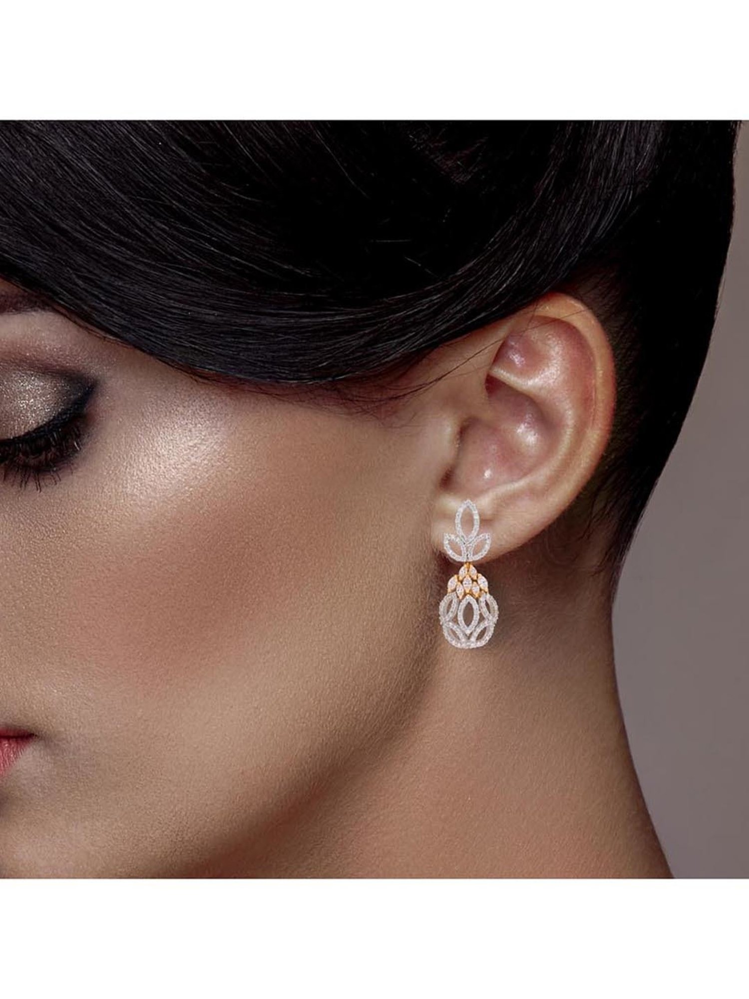 CKC 18k Gold & Diamond Earrings with White Rhodium Polish for Women