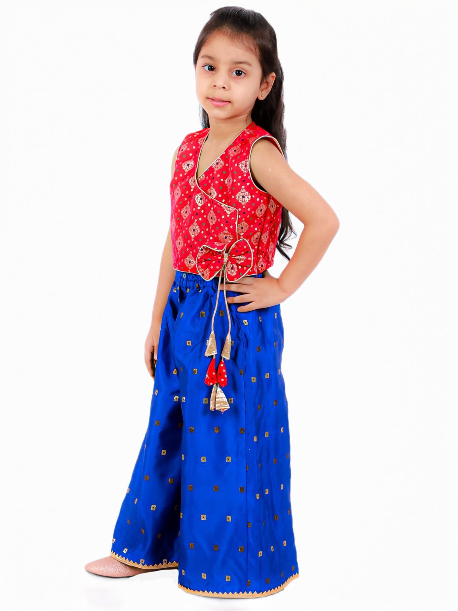 TWISHA Kids Red & Blue Self Design Top with Plazzos
