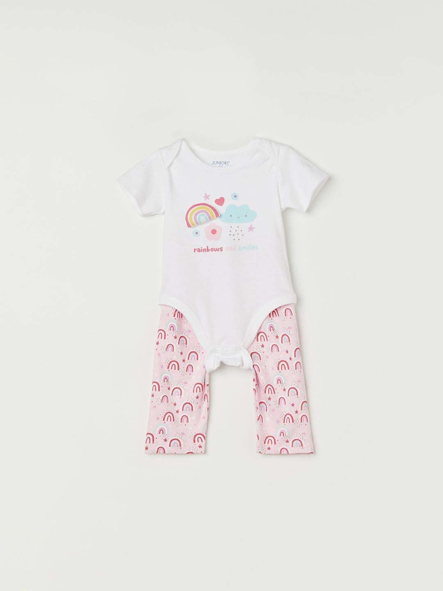 Juniors by Lifestyle White & Pink Cotton Printed Onesie Set
